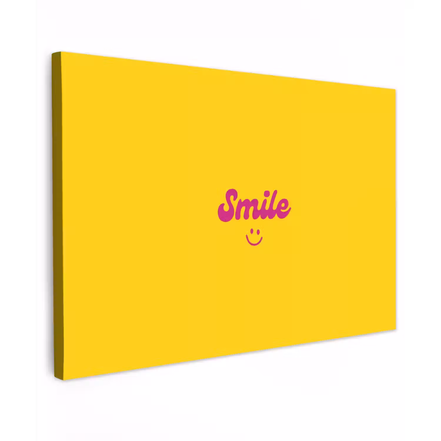 Smile - Geel - Roze Tuinposter op houten frame 2 cm dik klein -3d