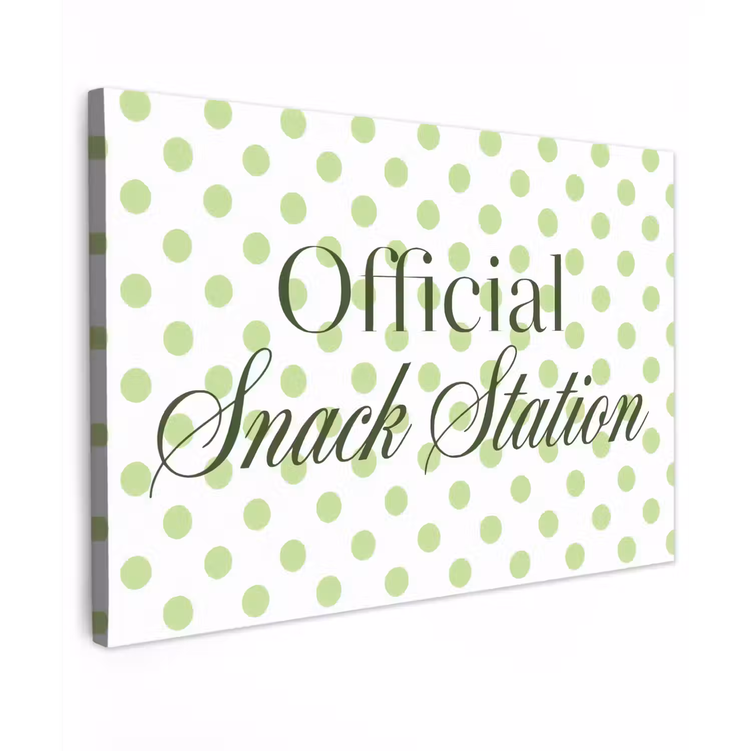 Snack Station - Groen - Stippen Tuinposter op houten frame 2 cm dik klein -3d