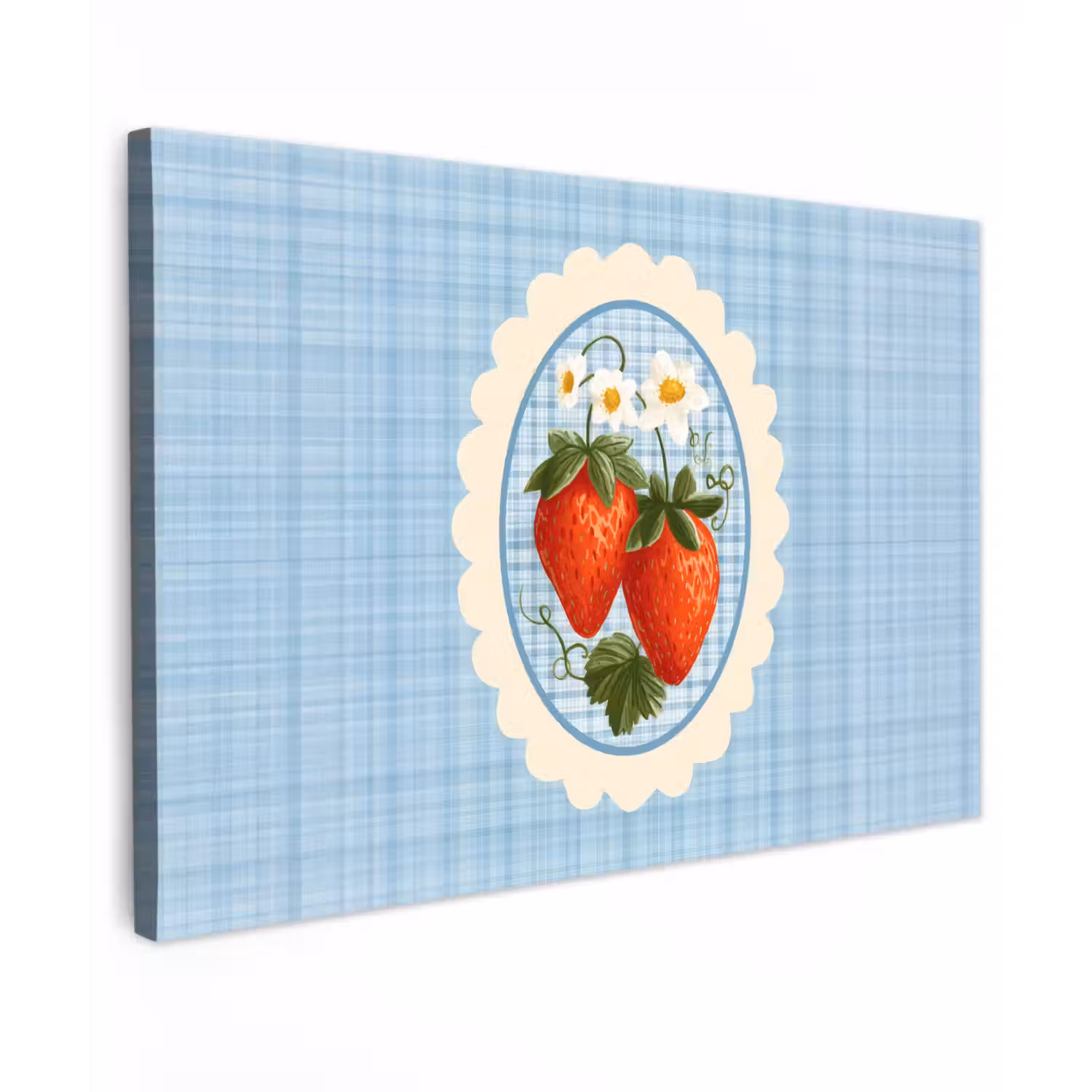 Aardbeien - Lijst - Rood - Geruit Tuinposter op houten frame 2 cm dik klein -3d
