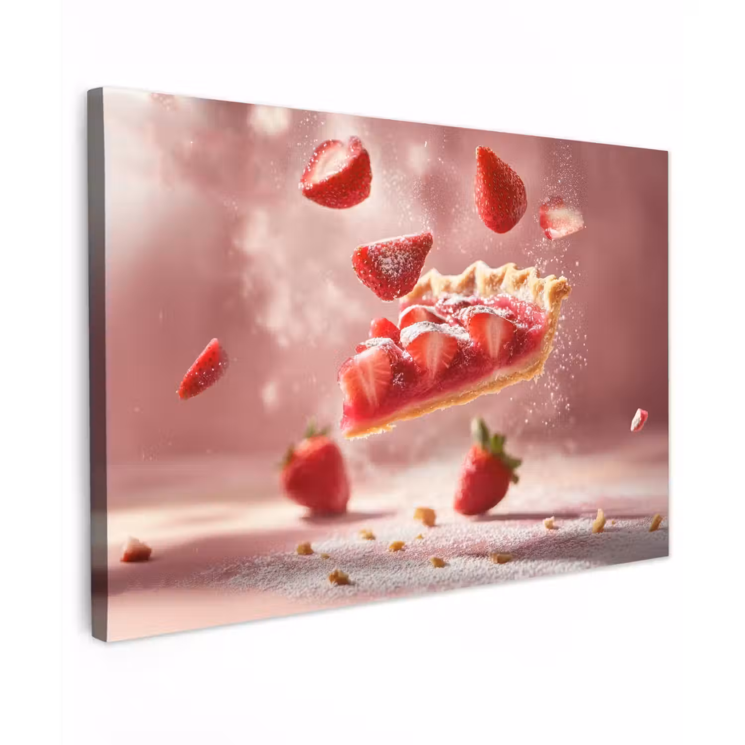 Aardbei - Taart- Eten - Roze Tuinposter op houten frame 2 cm dik klein -3d
