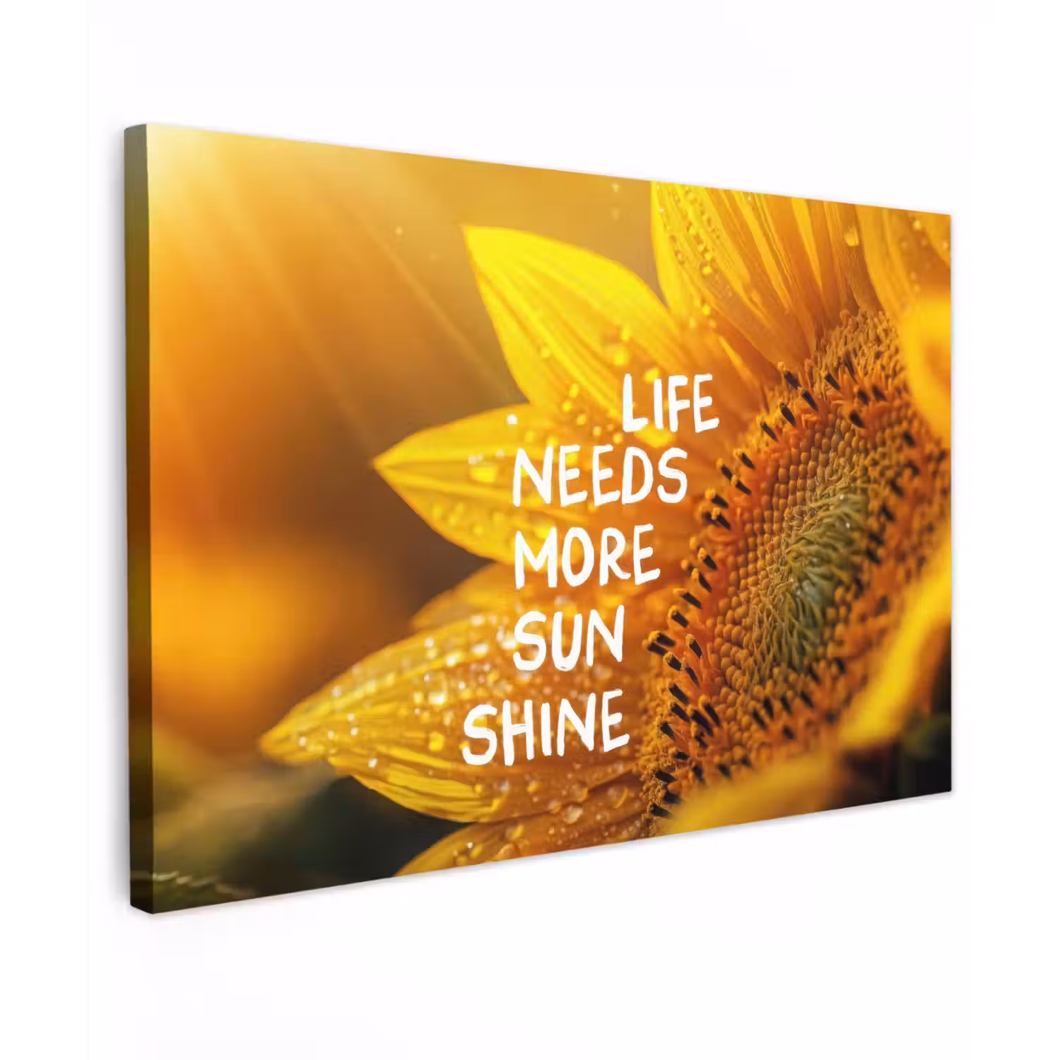 Zonnebloem - Close up - Geel - Quote Tuinposter op houten frame 2 cm dik klein -3d