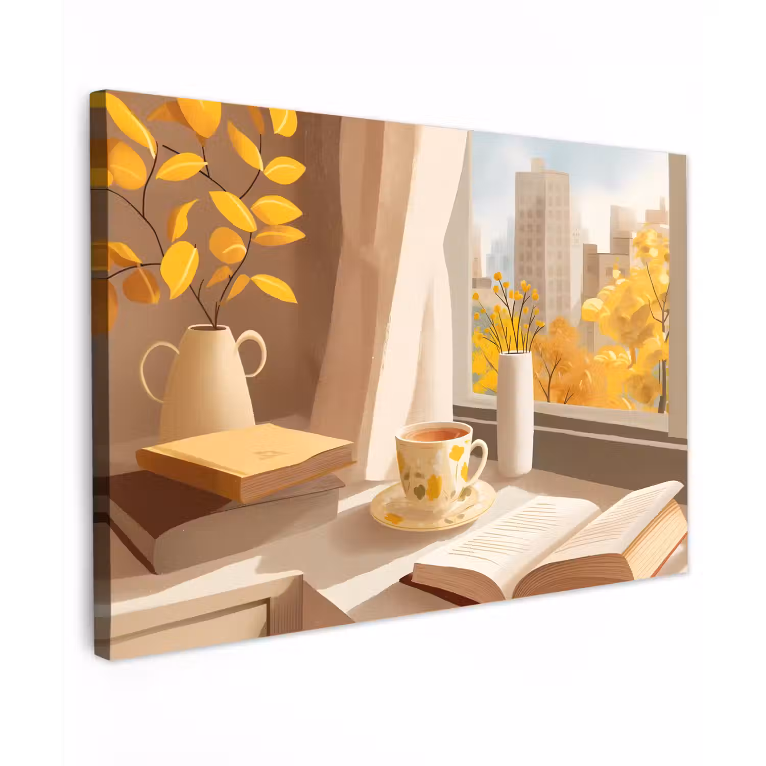 Thee - Boek - Thee - Herfst Tuinposter op houten frame 2 cm dik klein -3d
