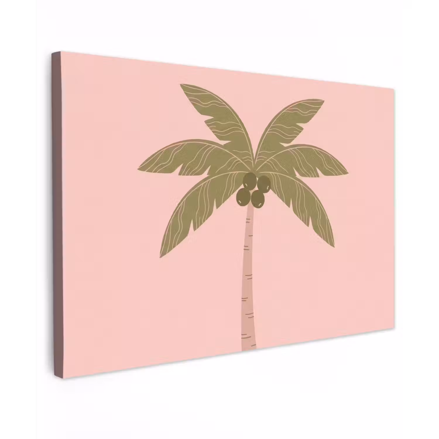 Boom - Palm - Natuur - Illustratie - Roze Tuinposter op houten frame 2 cm dik klein -3d