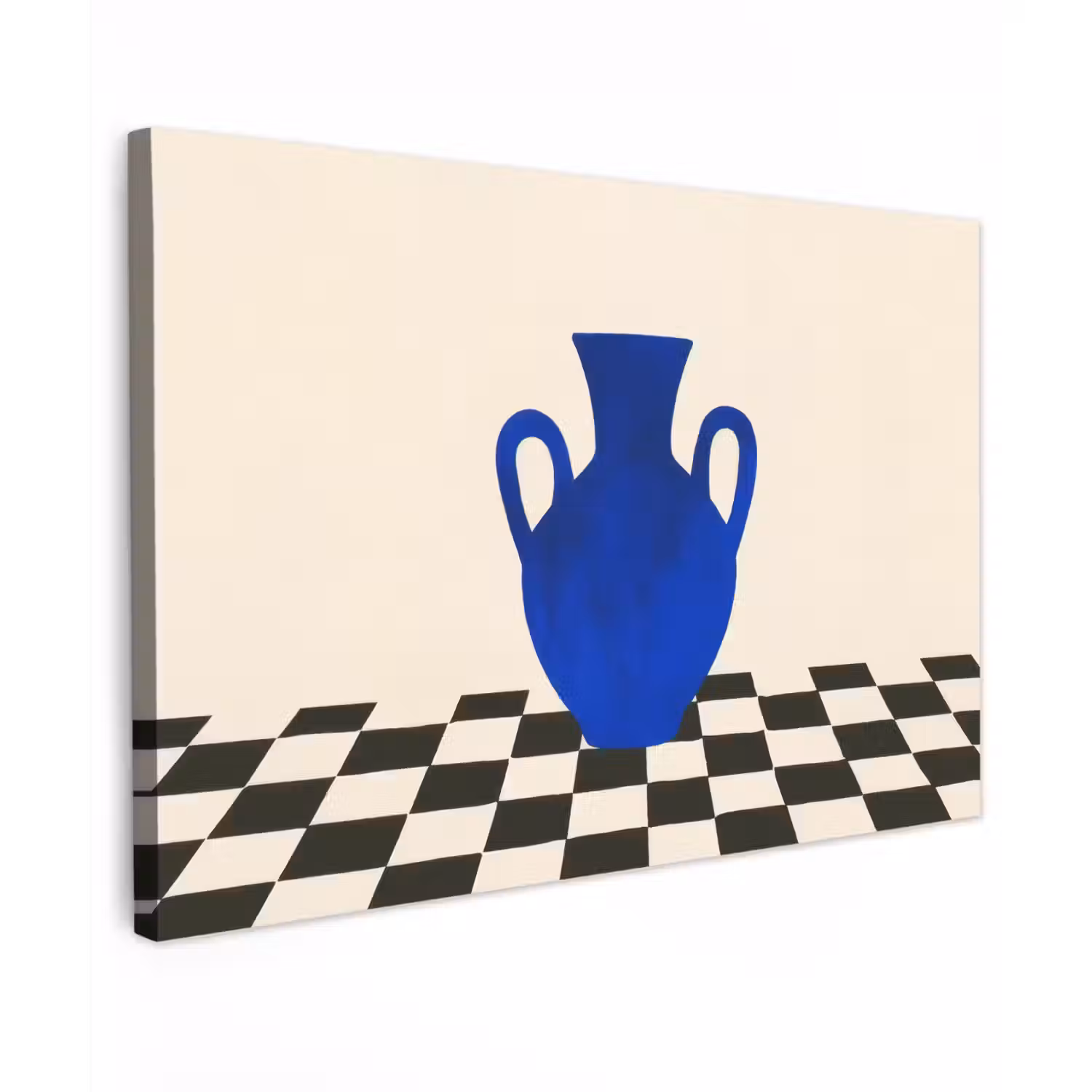 Vaas - Blauw - Geblokt - Modern Tuinposter op houten frame 2 cm dik klein -3d