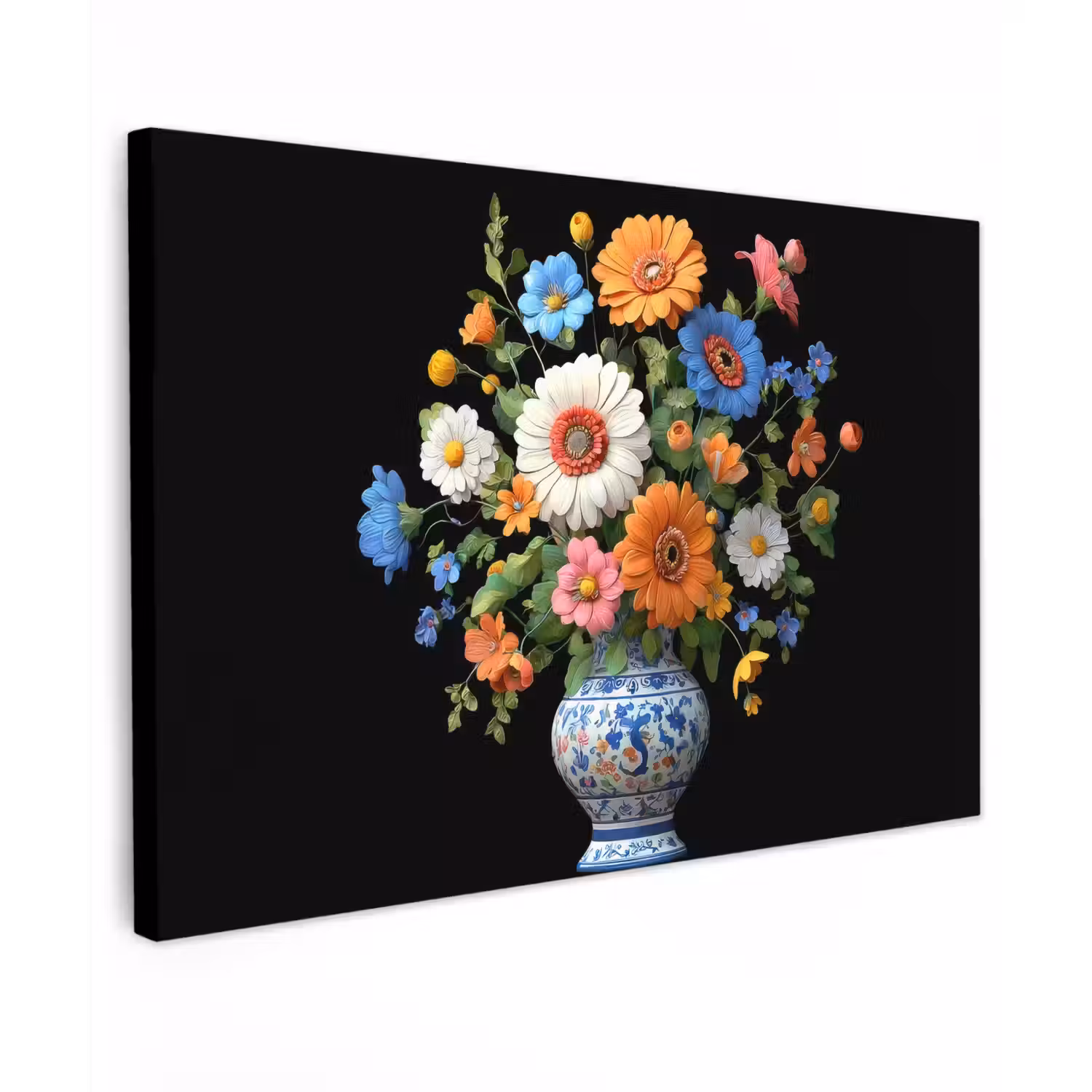 Vaas - Boeket - Bloemen - Kleur Tuinposter op houten frame 2 cm dik klein -3d