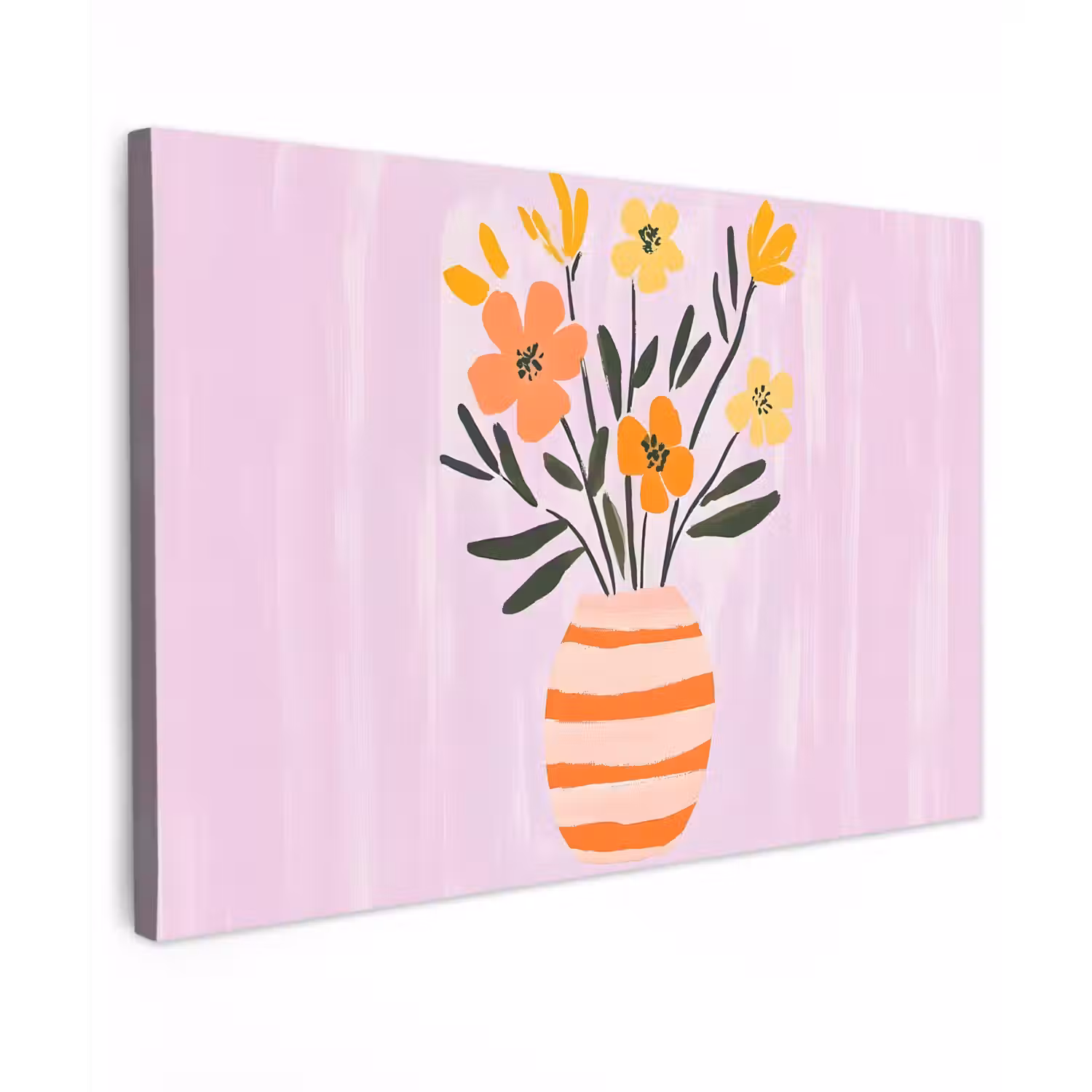 Vaas - Gestreept - Bloemen - Oranje Tuinposter op houten frame 2 cm dik klein -3d
