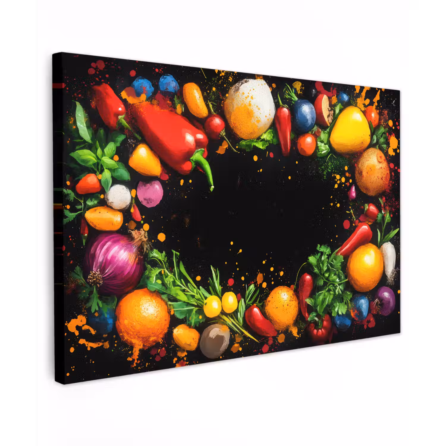 Groente - Graffiti - Kleurrijk - Koken - Abstract Tuinposter op houten frame 2 cm dik klein -3d