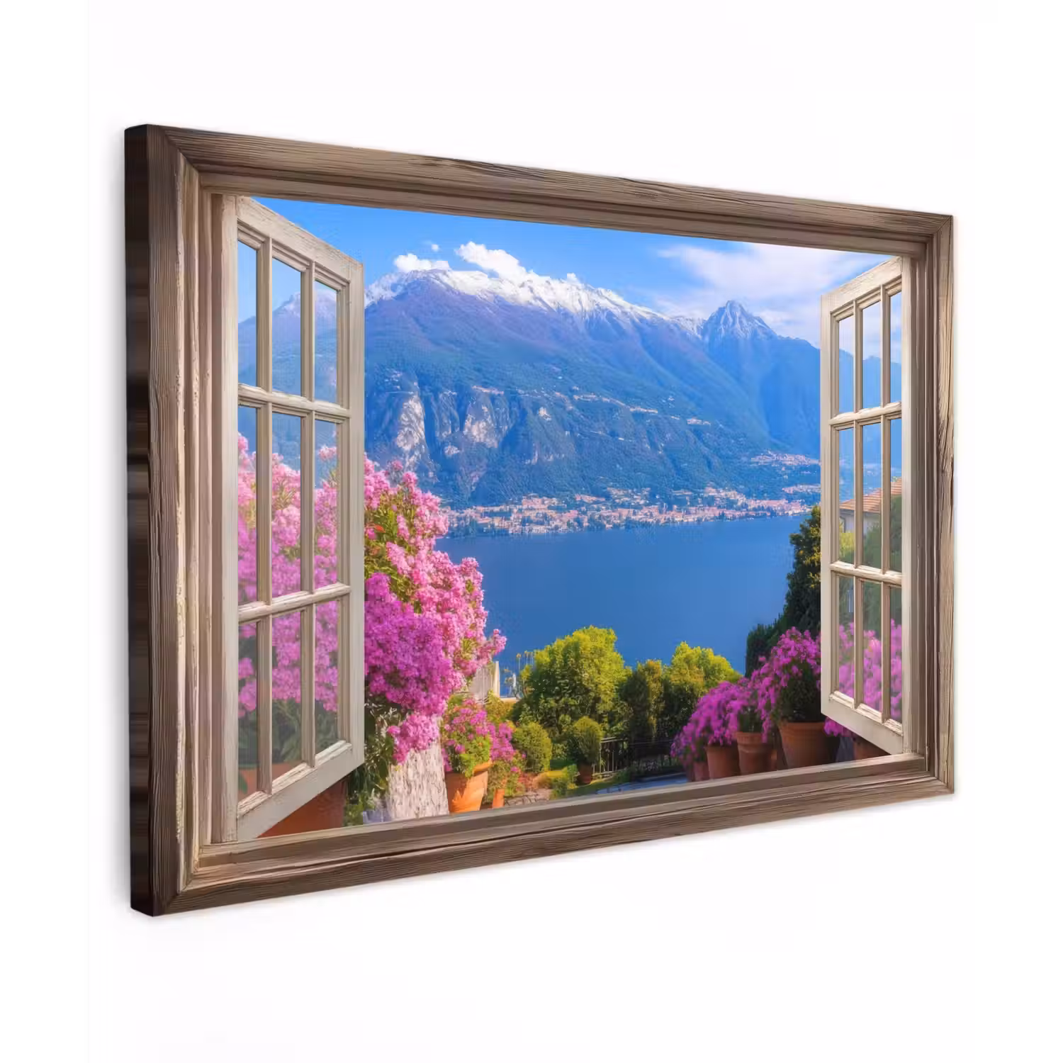Doorkijk - Berg - Landschap - Uitzicht - Meer Tuinposter op houten frame 2 cm dik klein -3d