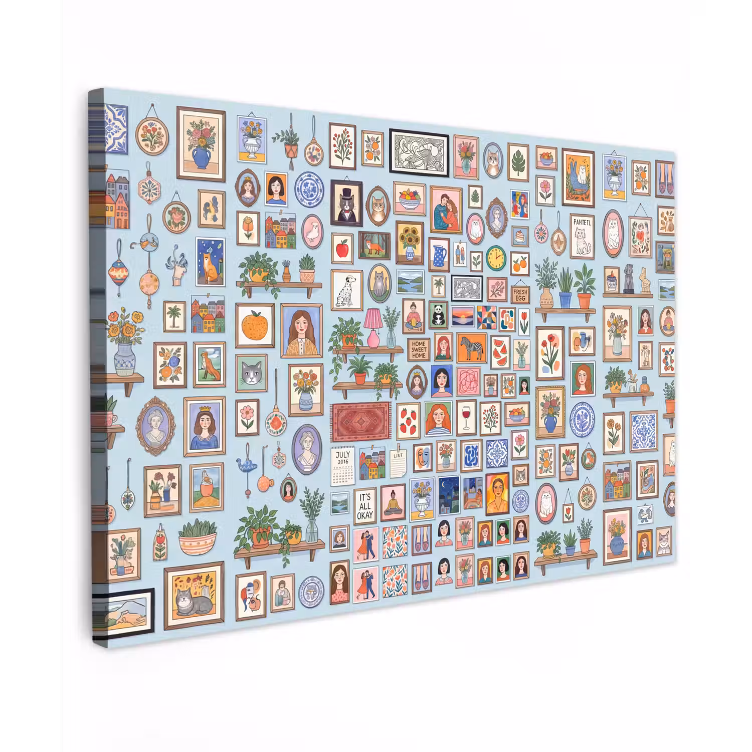 Wanddecoratie - Collectie - Huis - Illustratief - Kleurrijk Tuinposter op houten frame 2 cm dik klein -3d