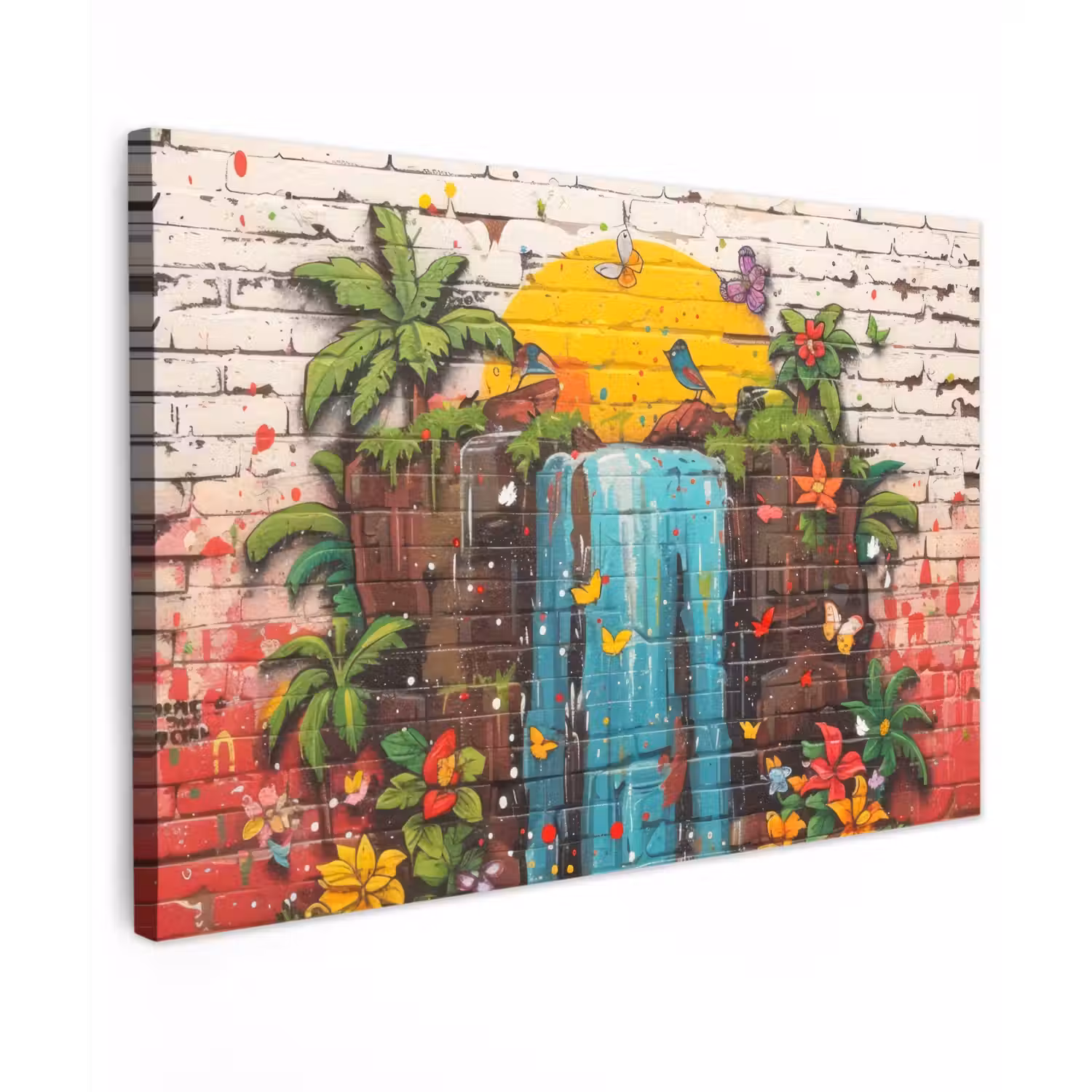 Waterval in Straatkunst Tuinposter op houten frame 2 cm dik klein -3d