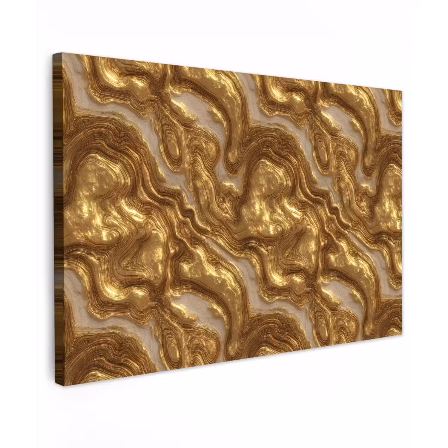 Golven - Organisch - Goud - Crème Tuinposter op houten frame 2 cm dik klein 845 -3d