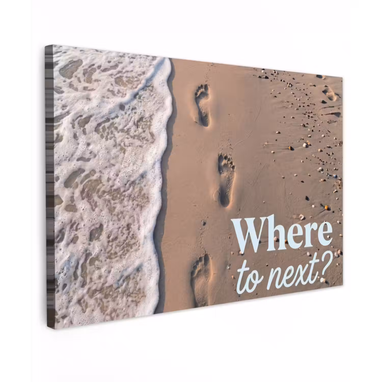Where to next - Strand - Voetstappen Tuinposter op houten frame 2 cm dik klein -3d