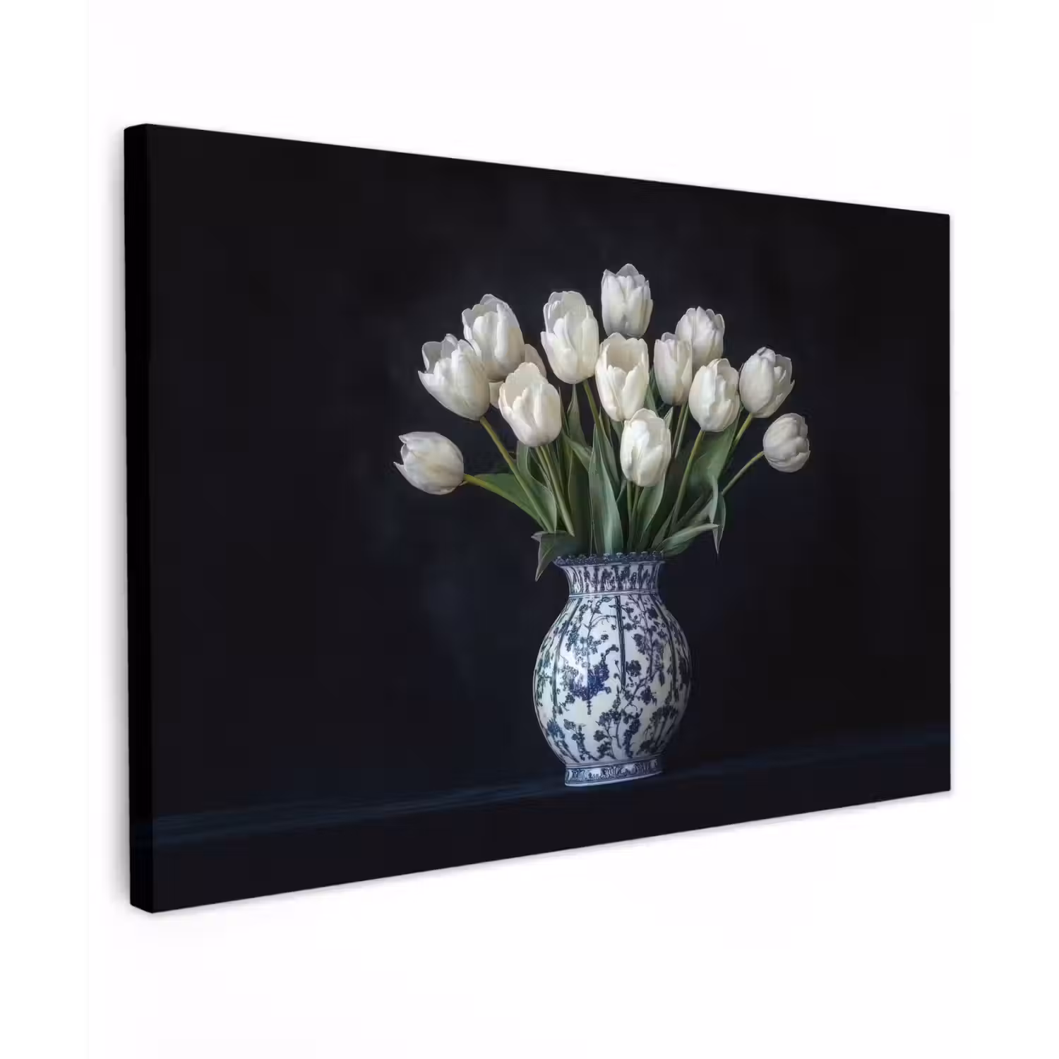 Wit - Bloemen - Tulpen - Vaas Tuinposter op houten frame 2 cm dik klein -3d