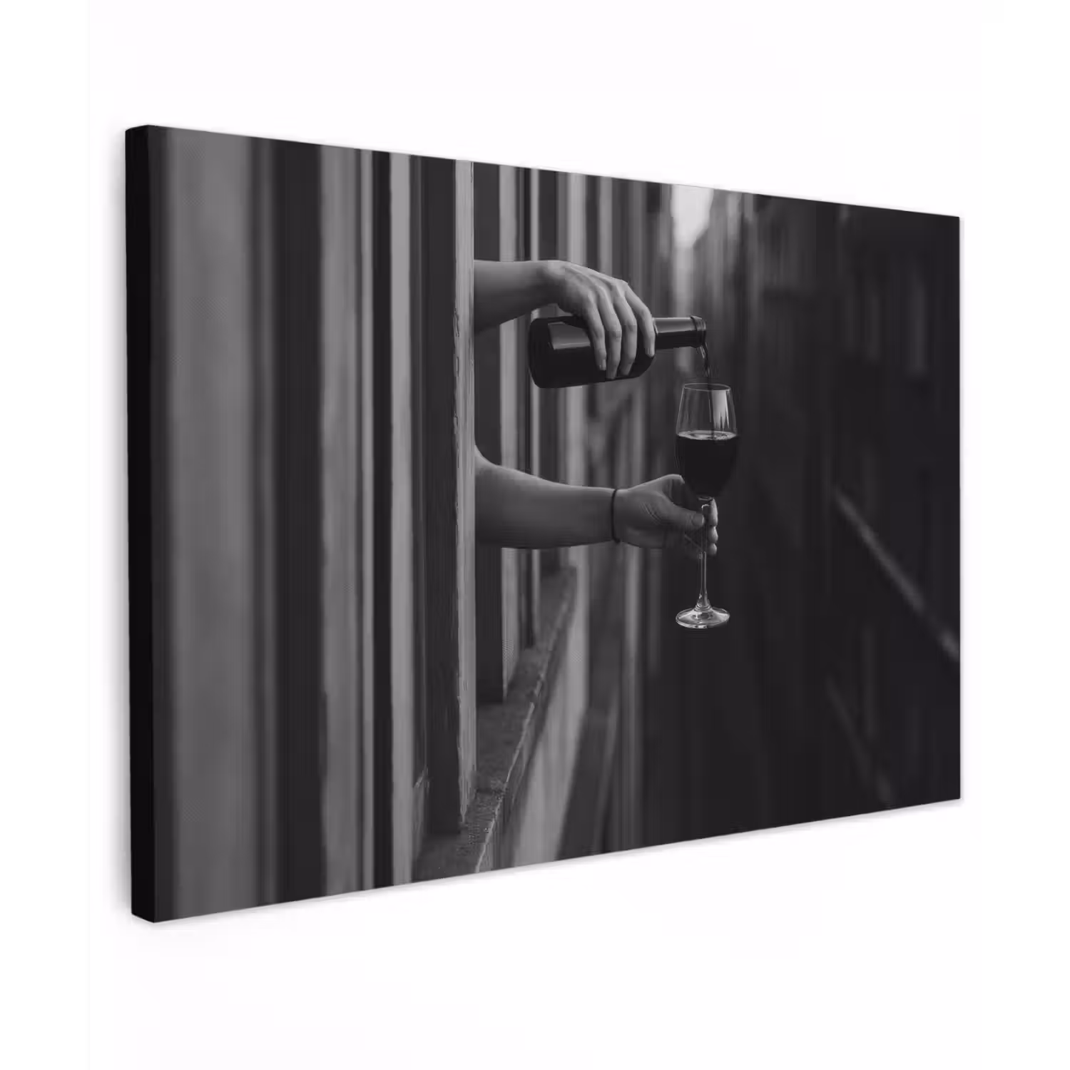 Wijnfles - Glas - Handen - Raam Tuinposter op houten frame 2 cm dik klein -3d