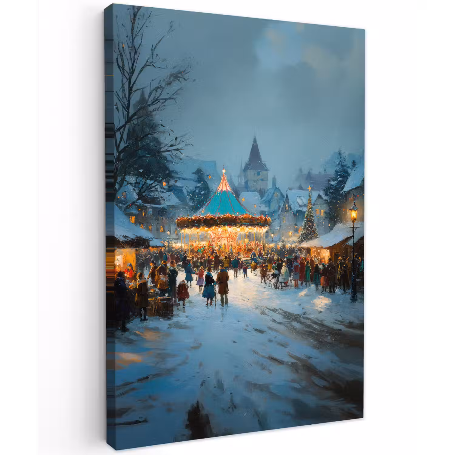 Winterkermis - Dorp - Kleurrijk Tuinposter op houten frame 2 cm dik klein -3d
