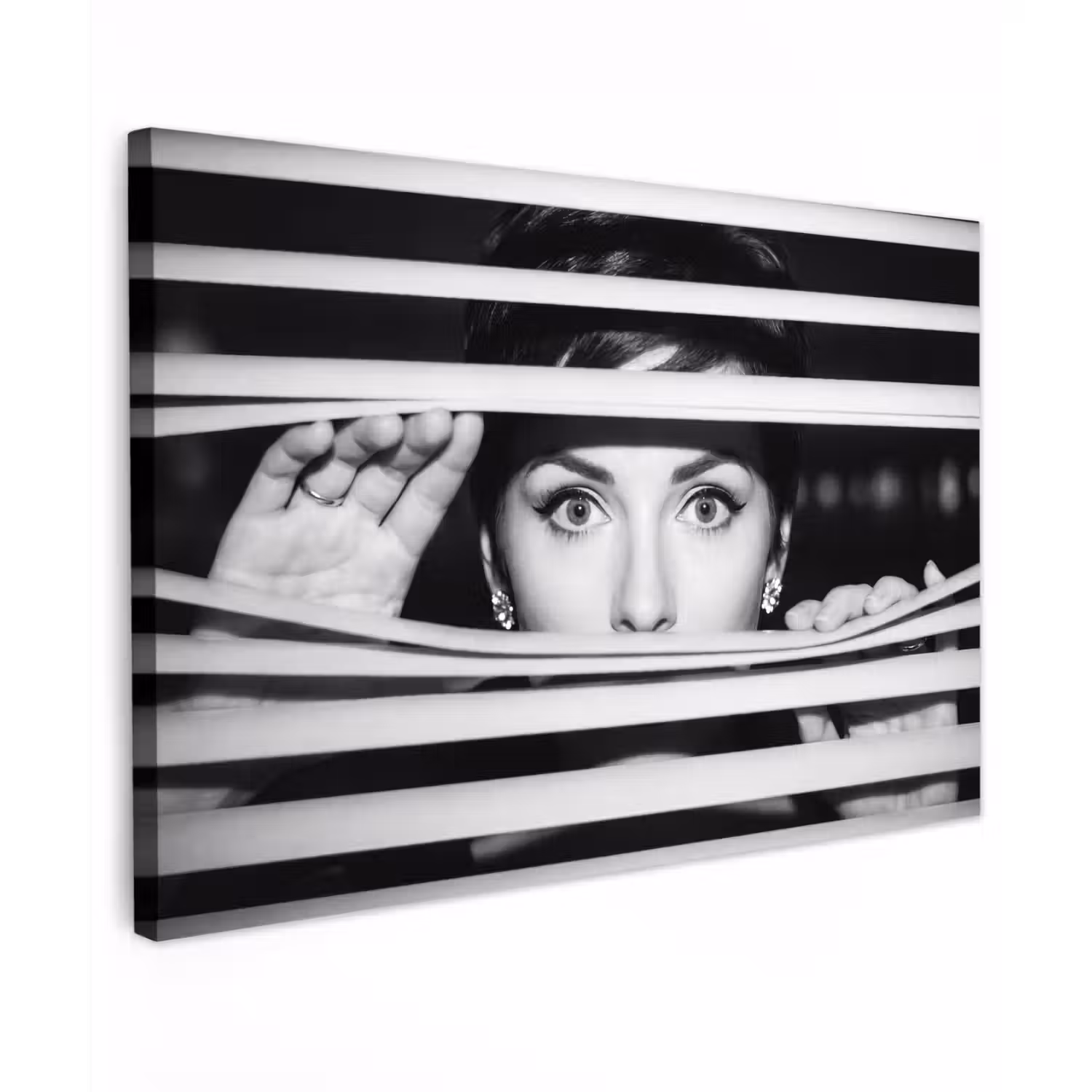 Vrouw - Jaloezieën - Portret - Zwart-wit Tuinposter op houten frame 2 cm dik klein -3d