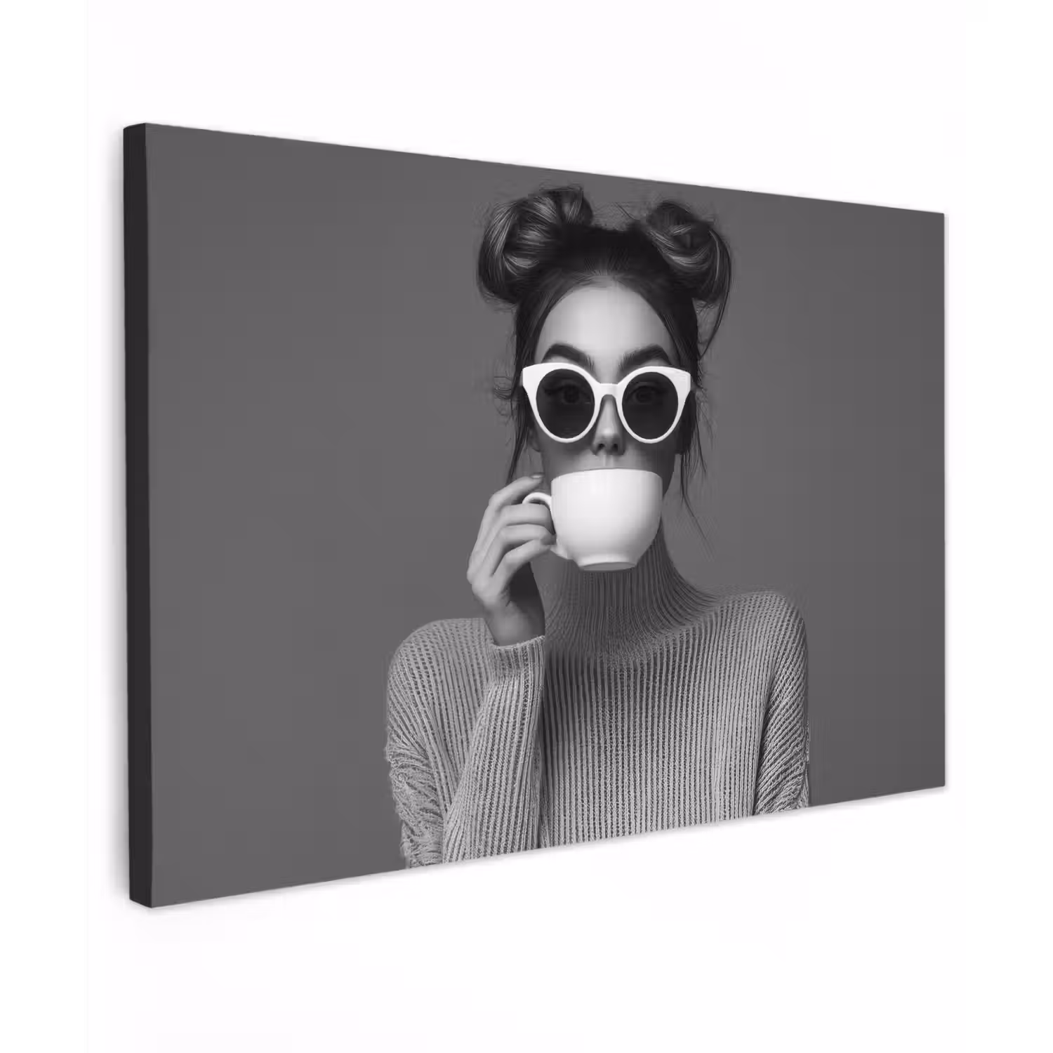 Vrouw - Koffie - Zwart - Wit Tuinposter op houten frame 2 cm dik klein -3d