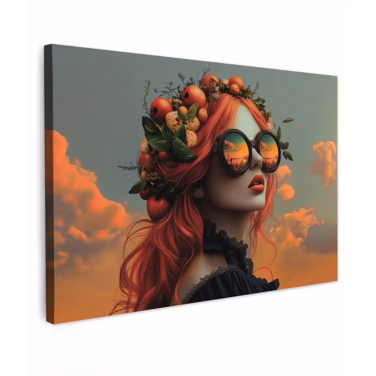 Vrouw - Kroon - Tomaat - Bascilicum - Zonnebril Tuinposter op houten frame 2 cm dik klein -3d