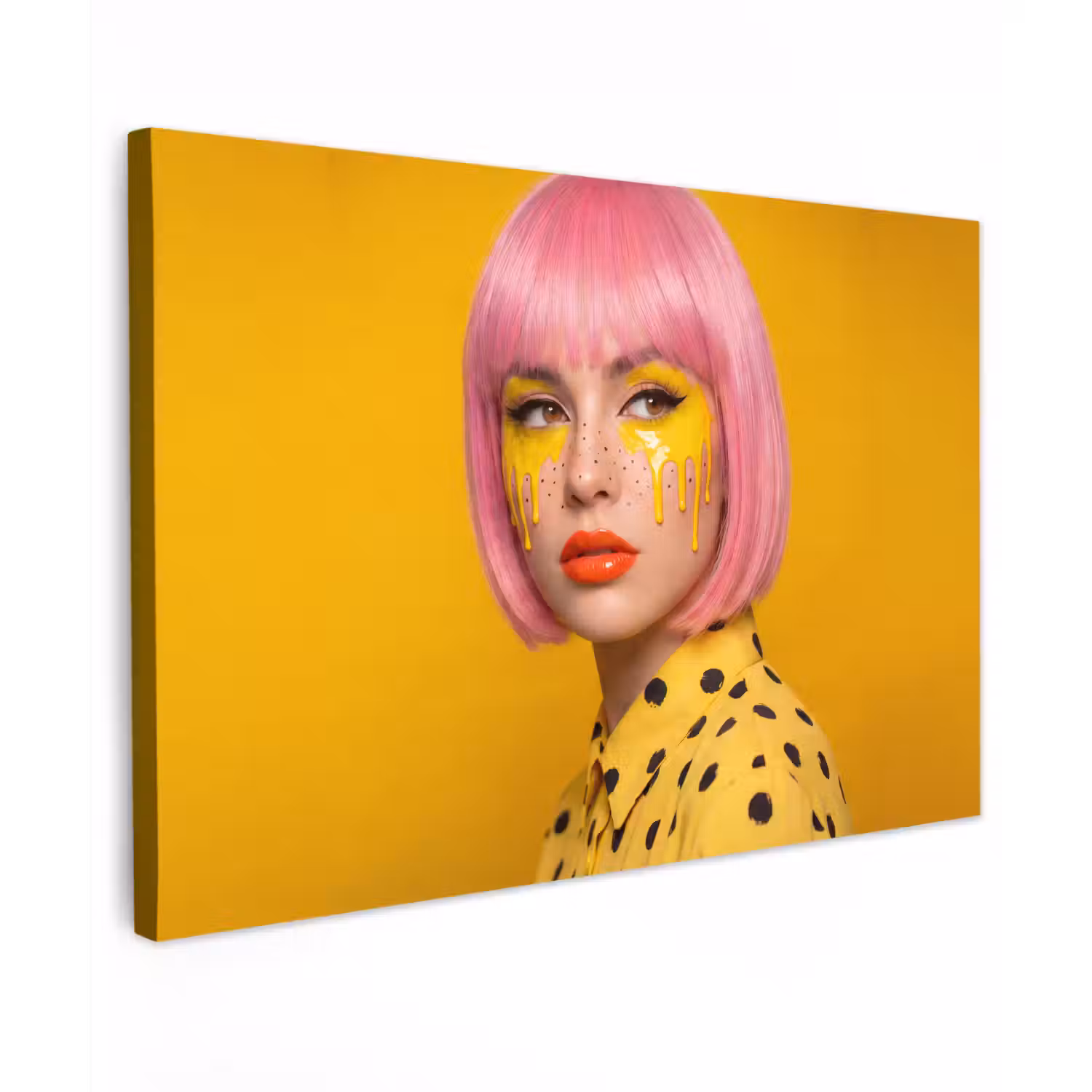 Vrouw - Portret - Abstract - Kleurrijk - Geel Tuinposter op houten frame 2 cm dik klein -3d
