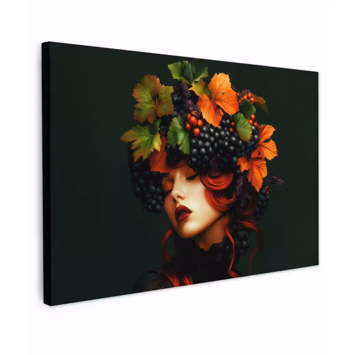 Vrouw - Rood - Groen - Druiven Tuinposter op houten frame 2 cm dik klein -3d