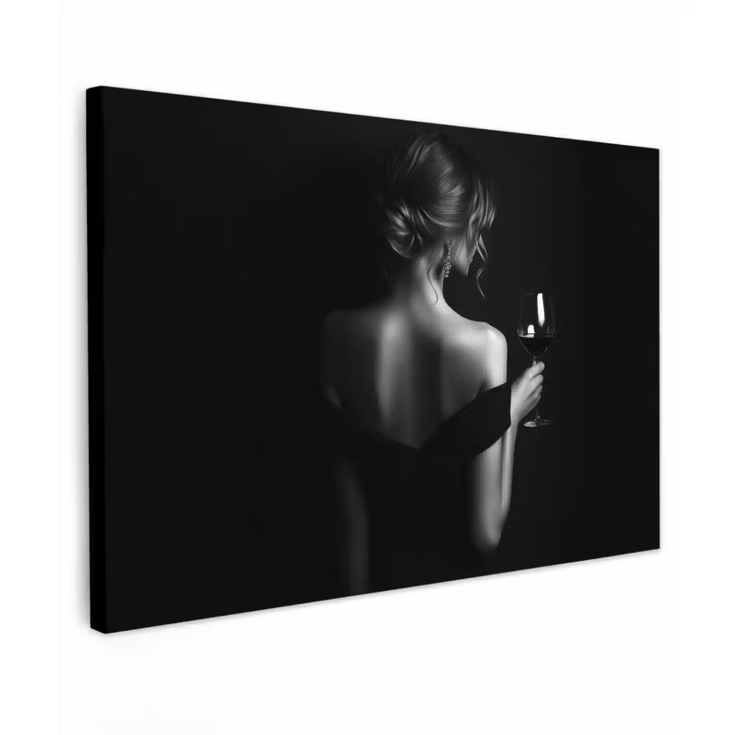 Vrouw - Wijn - Jurk Tuinposter op houten frame 2 cm dik klein -3d