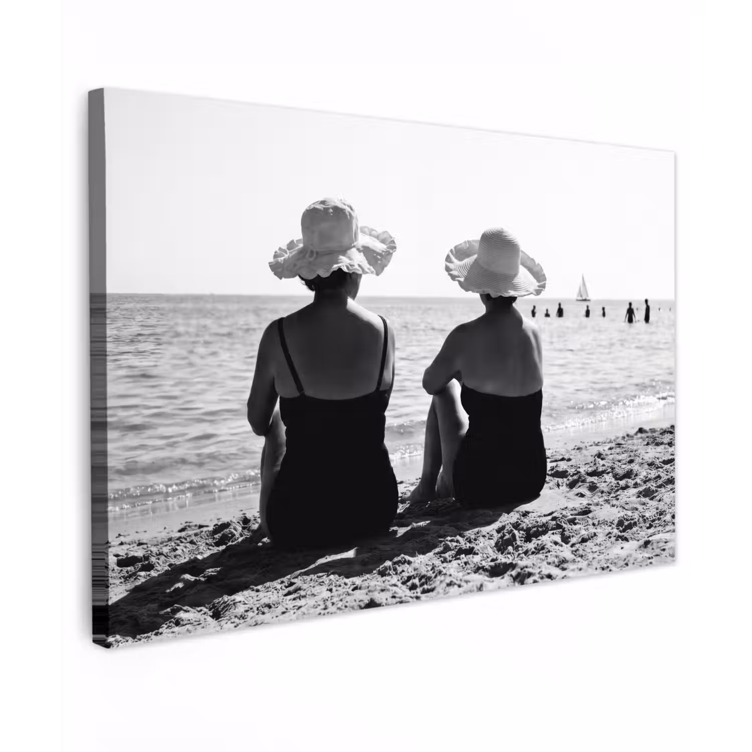 Vrouwen - Zonnehoed - Strand - Zwart - Wit Tuinposter op houten frame 2 cm dik klein -3d