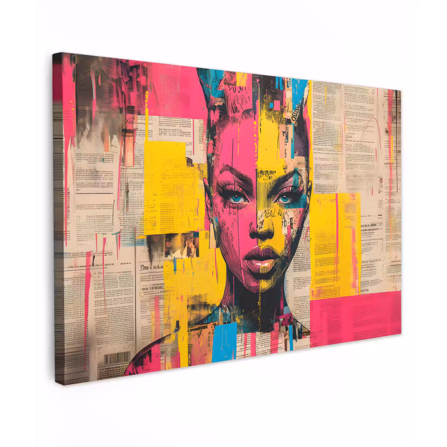 Vrouwengezicht - Krantenpapier - Abstract - Roze Tuinposter op houten frame 2 cm dik klein -3d