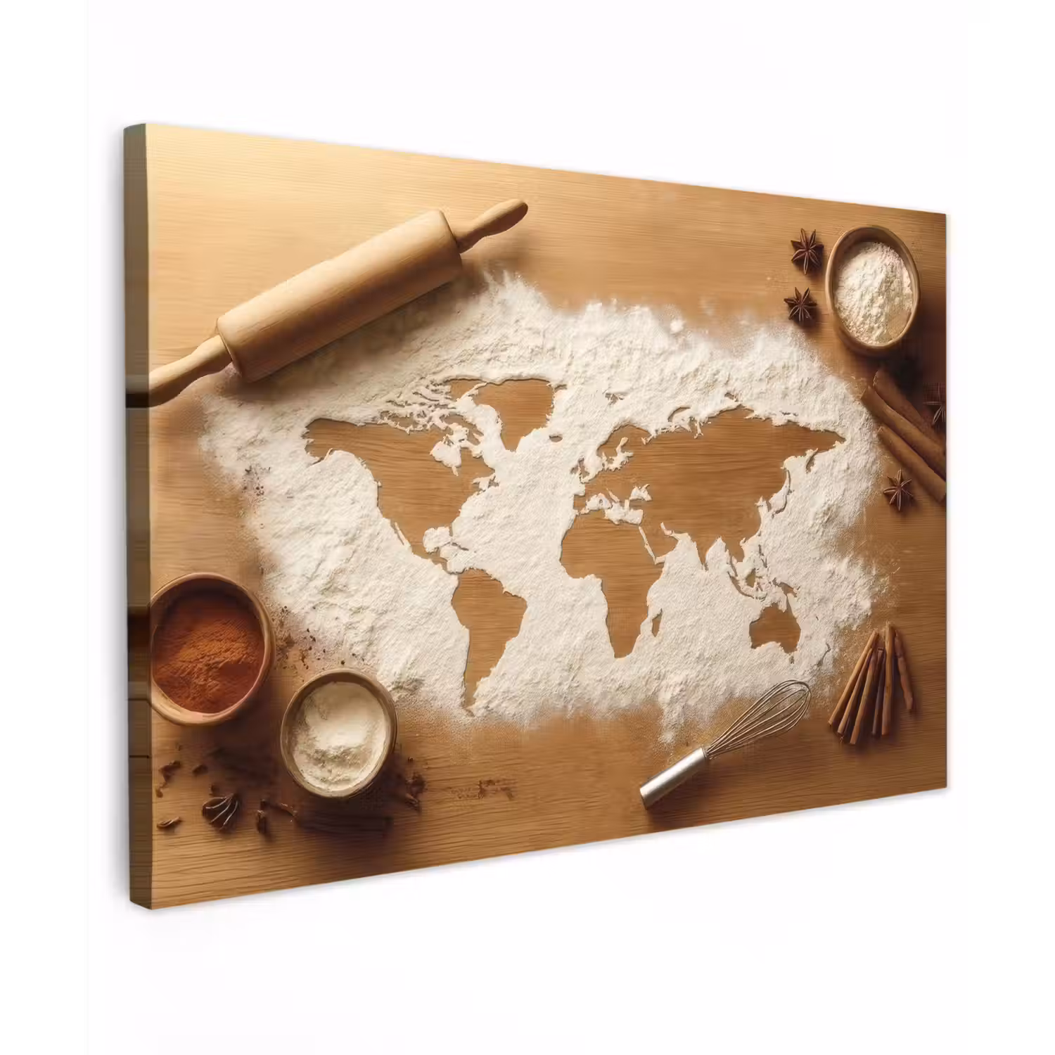 Hout - Wereldkaart - Bakken - Keuken Tuinposter op houten frame 2 cm dik klein -3d