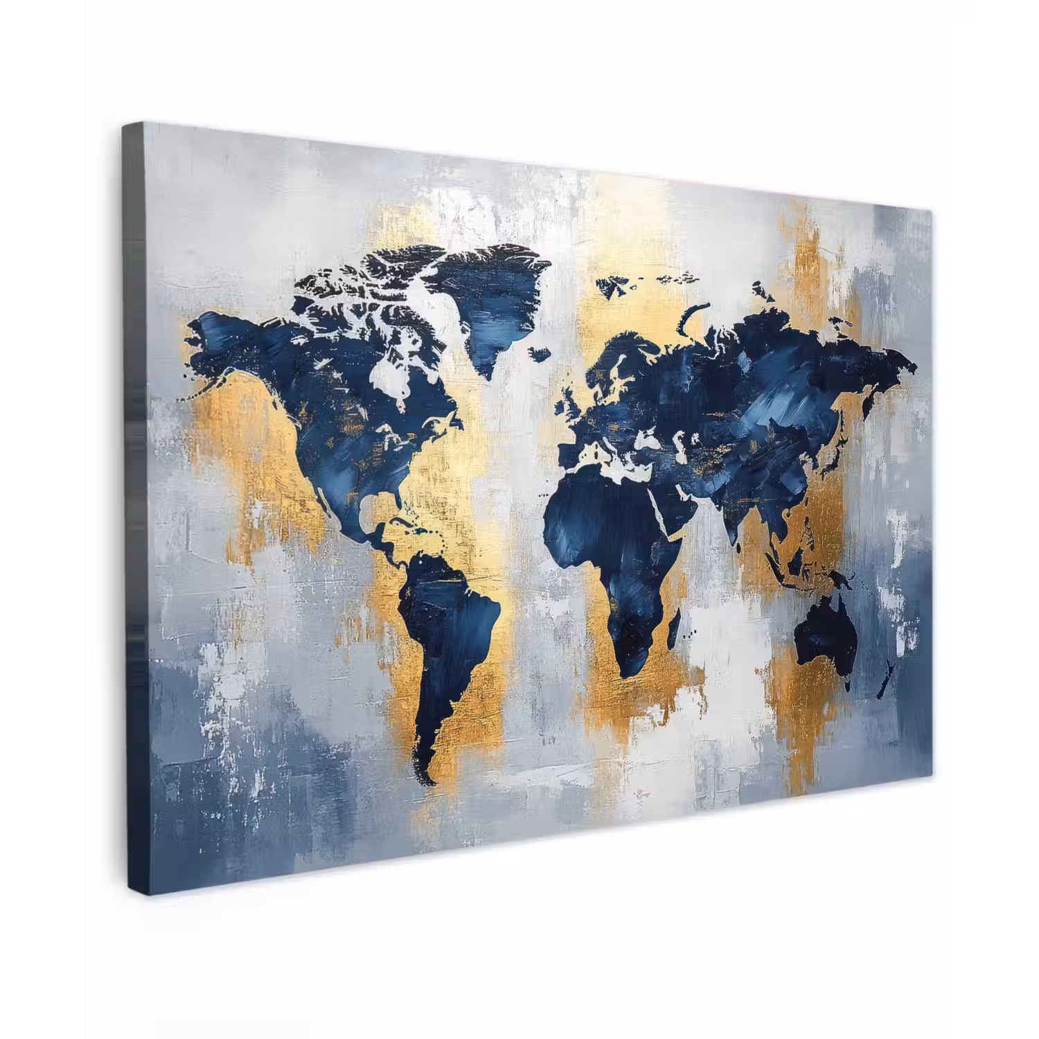 Wereldkaart - Blauw - Abstract Tuinposter op houten frame 2 cm dik klein -3d