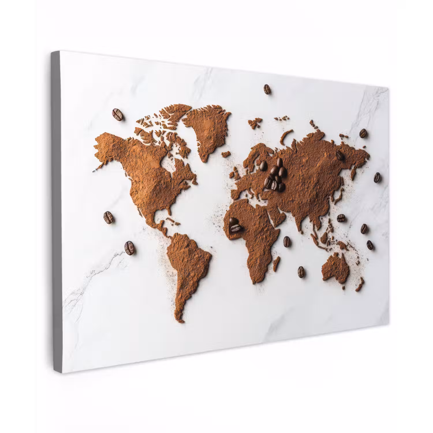 Wereldkaart - Koffie - Marmer Tuinposter op houten frame 2 cm dik klein -3d