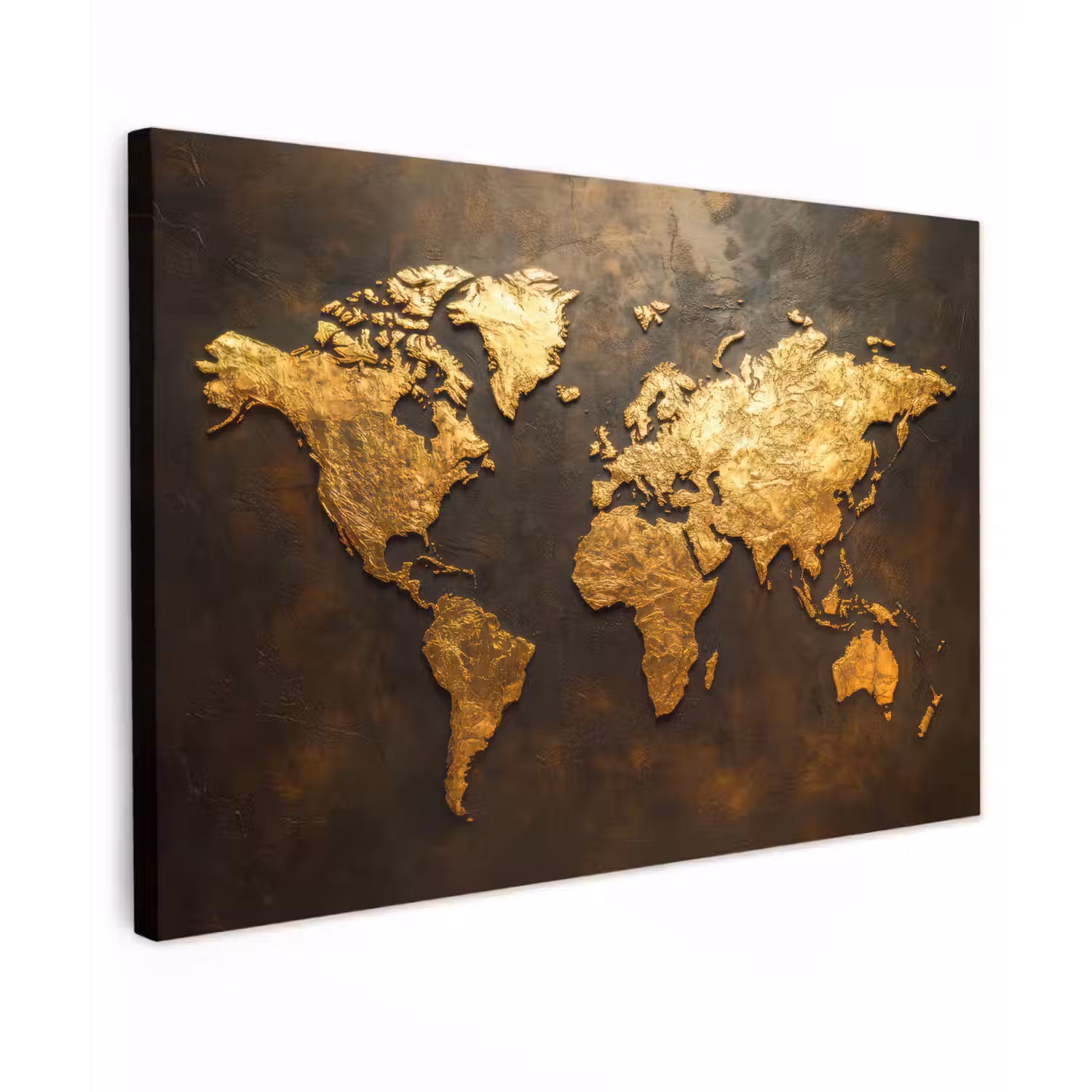 Wereldkaart - Goud - Roest Tuinposter op houten frame 2 cm dik klein -3d