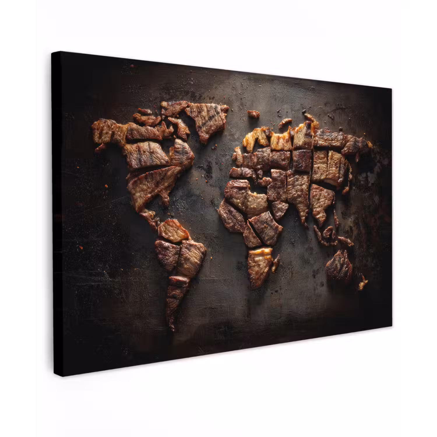 Wereldkaart - Gegrild vlees Tuinposter op houten frame 2 cm dik klein -3d