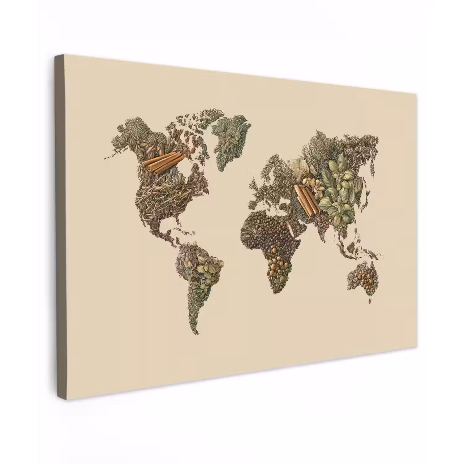Wereldkaart - Kruiden - Kleurrijk Tuinposter op houten frame 2 cm dik klein -3d
