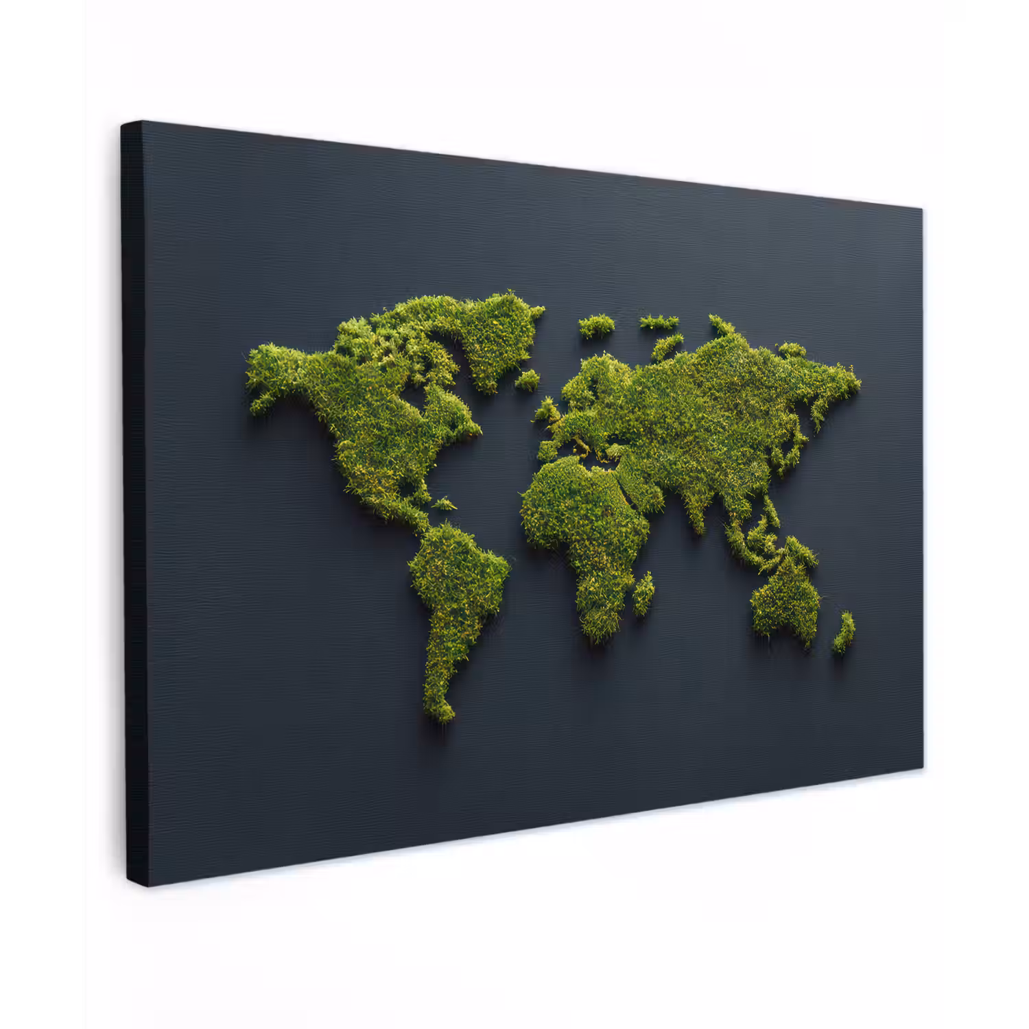 Wereldkaart - Mos -Levendig effect Tuinposter op houten frame 2 cm dik klein -3d