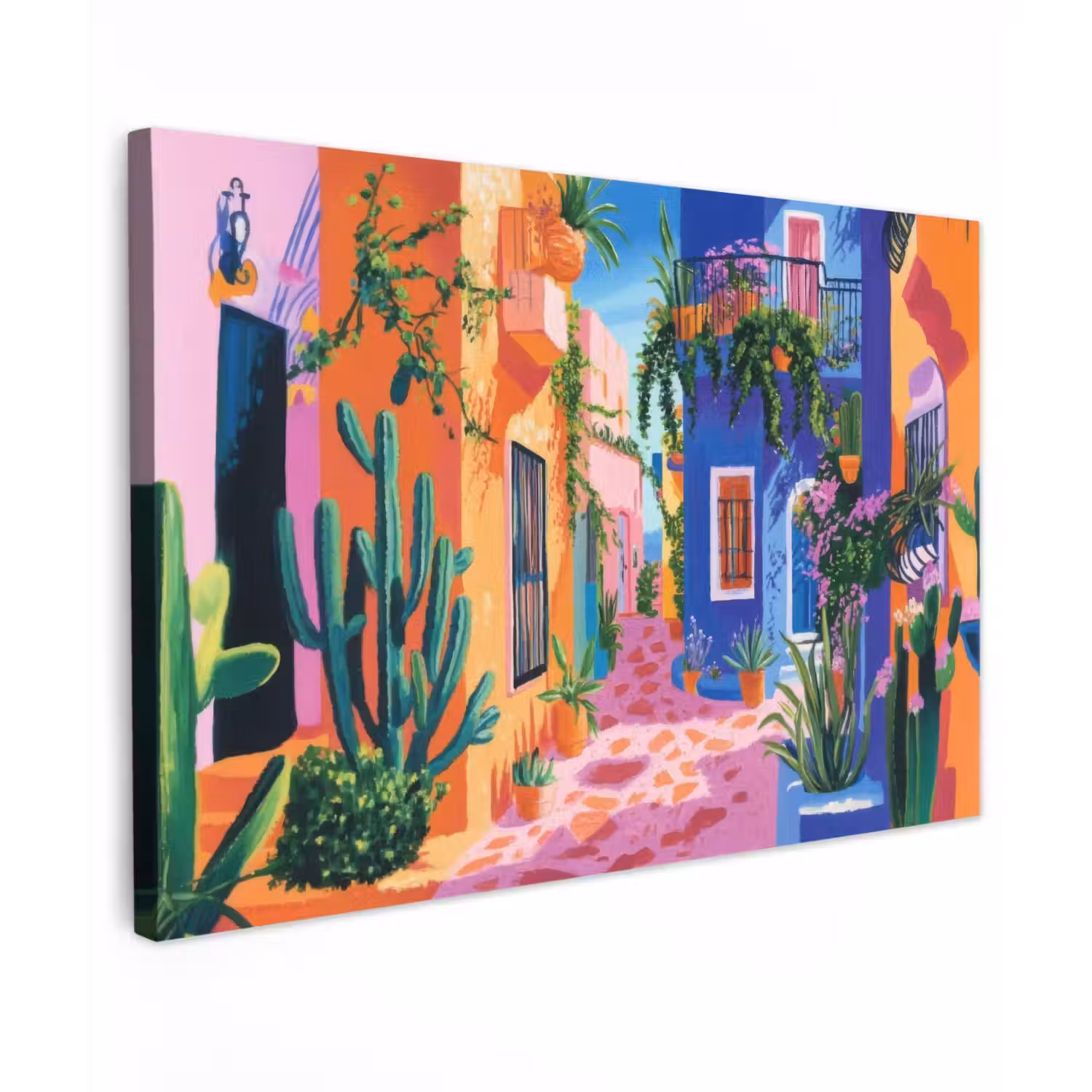 Geel - Blauw - Oranje - Huis Tuinposter op houten frame 2 cm dik klein -3d
