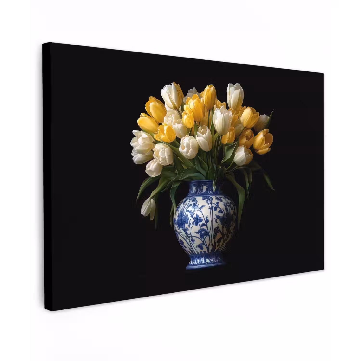 Geel - Tulpen - Vaas - Bloemen Tuinposter op houten frame 2 cm dik klein -3d