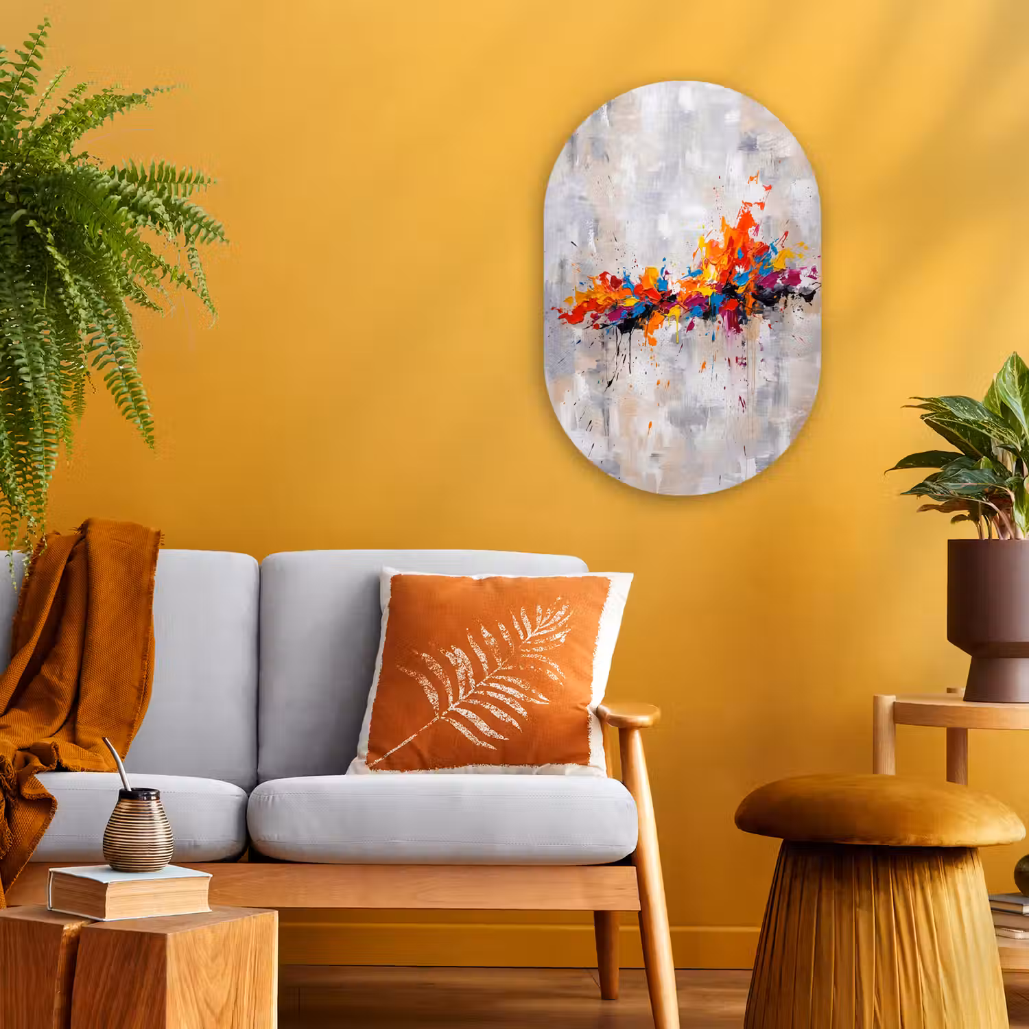 Abstract - Schilderij - Kleurrijk - Dynamisch Wandcirkel Ovaal Forex klein -sfeer4