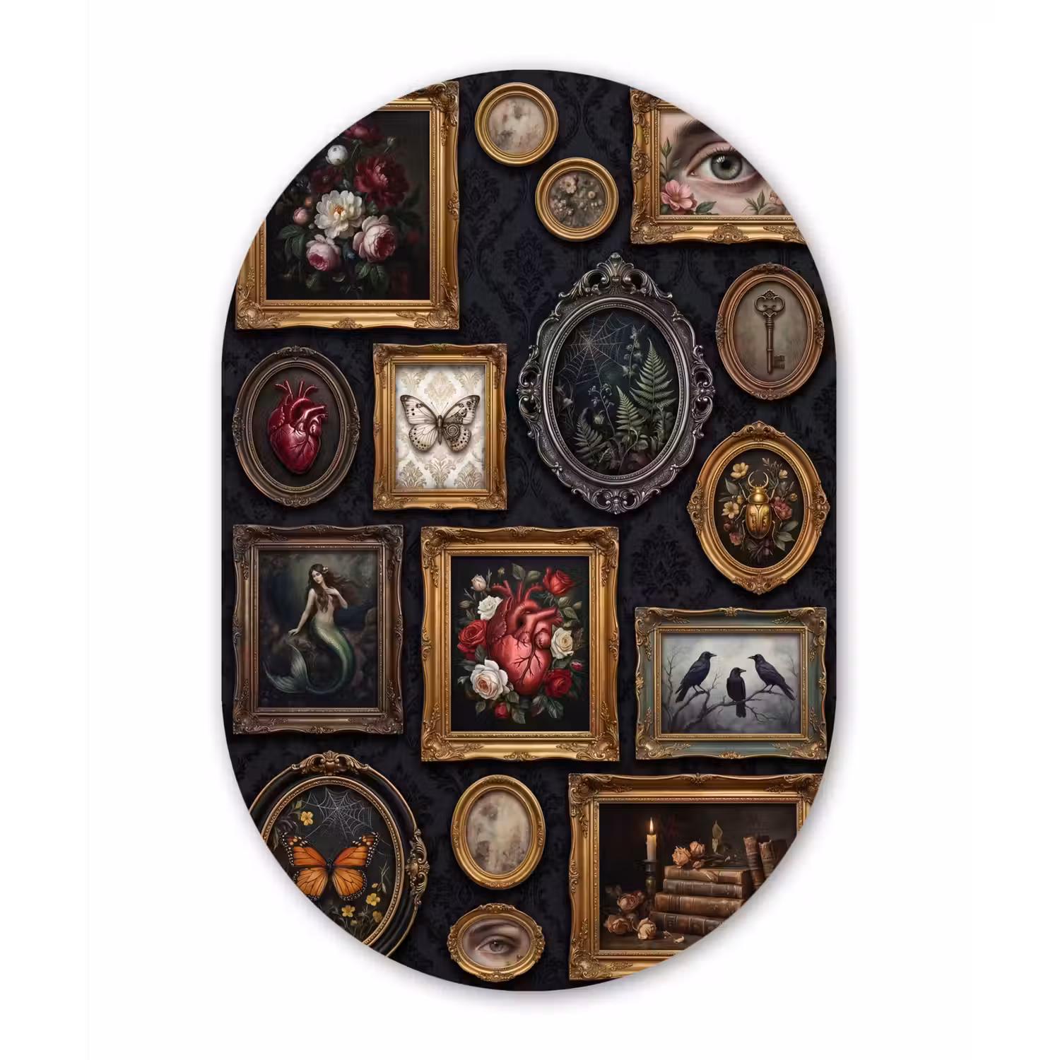 Kunst - Collectie - Vintage - Klassiek - Donker Wandcirkel Ovaal Forex klein -3d
