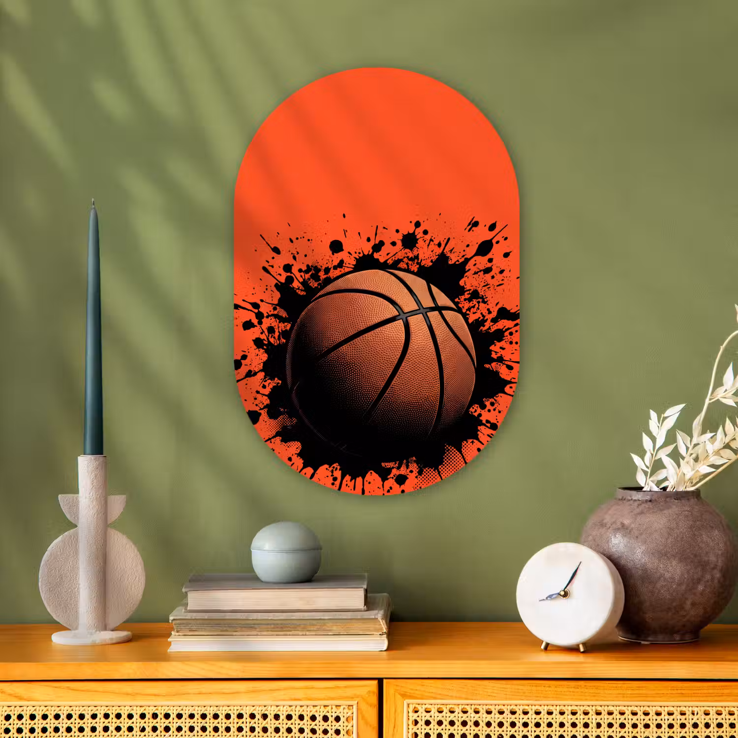 Basketbal - Verf - Sport - Oranje Wandcirkel Ovaal Forex klein -sfeer2