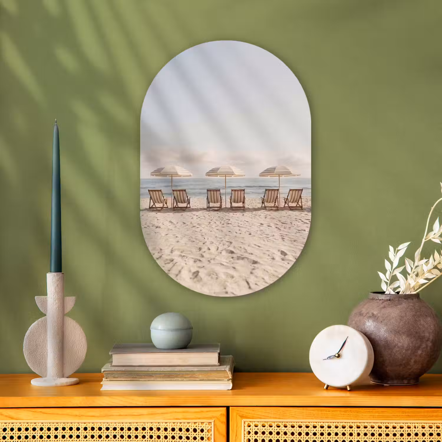 Strand - Stoelen - Parasol Wandcirkel Ovaal Forex klein -sfeer2
