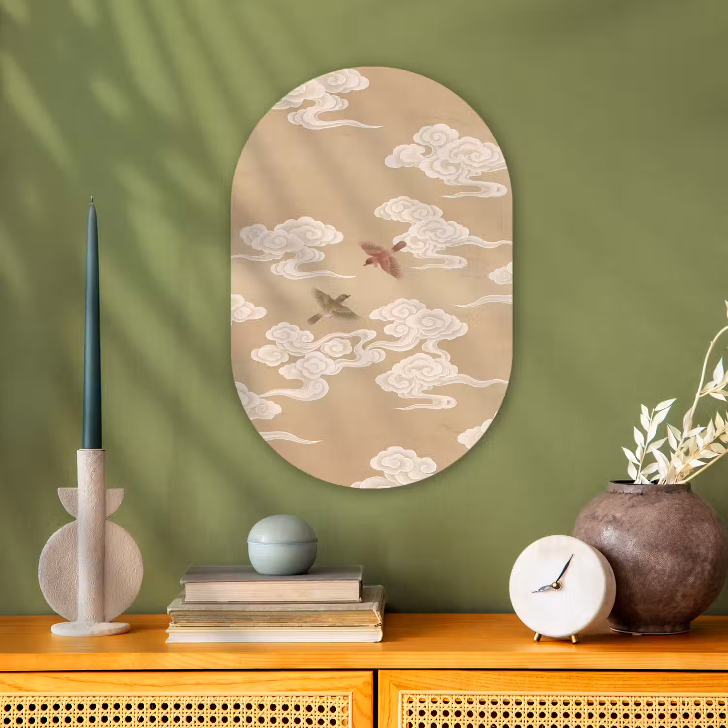 Vogels - Vliegen - Beige Wandcirkel Ovaal Forex klein -sfeer2