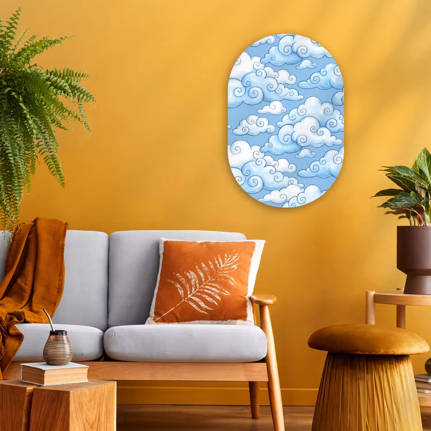 Wolken - Patroon - Hemel - Illustratie - Wit Wandcirkel Ovaal Forex klein -sfeer4