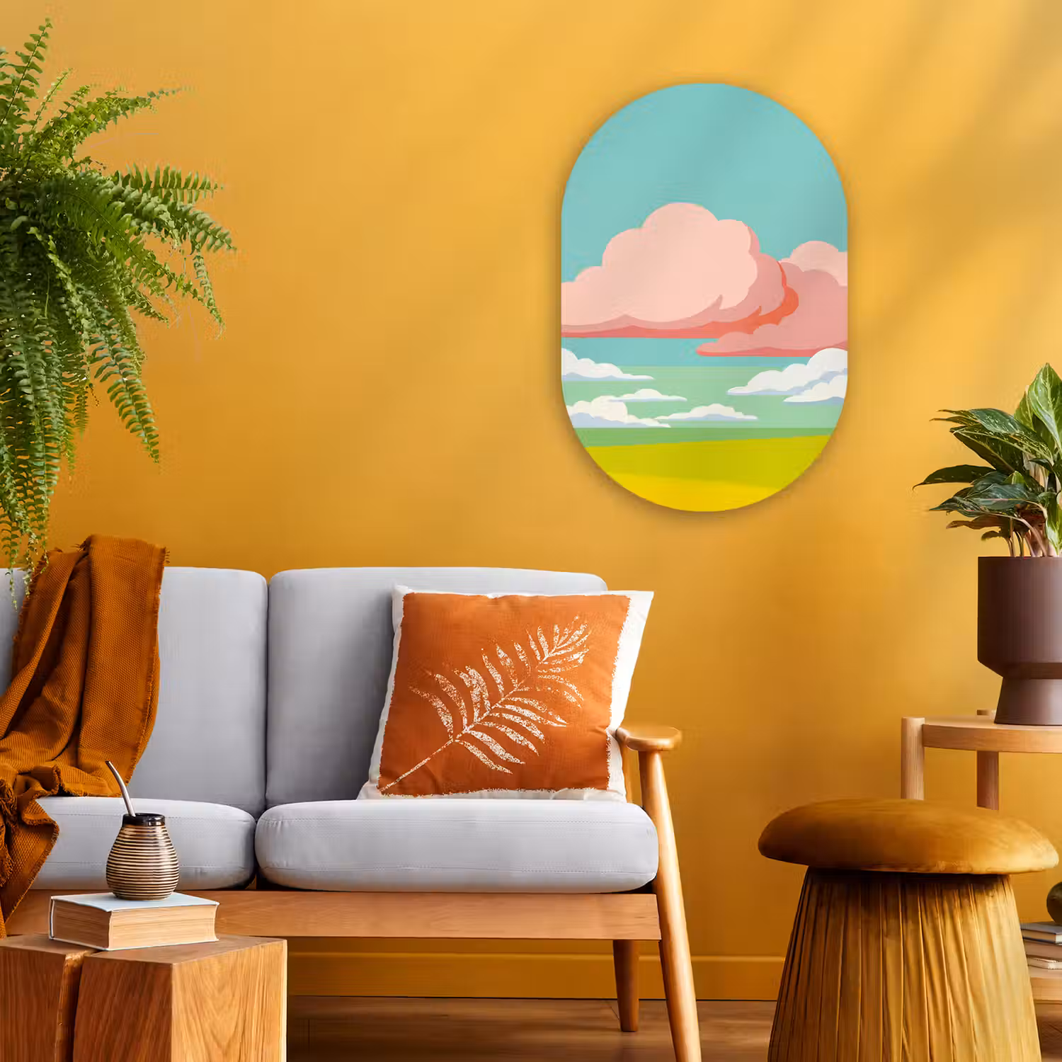 Wolken - Roze - Natuur - Modern - Pastel Wandcirkel Ovaal Forex klein -sfeer4