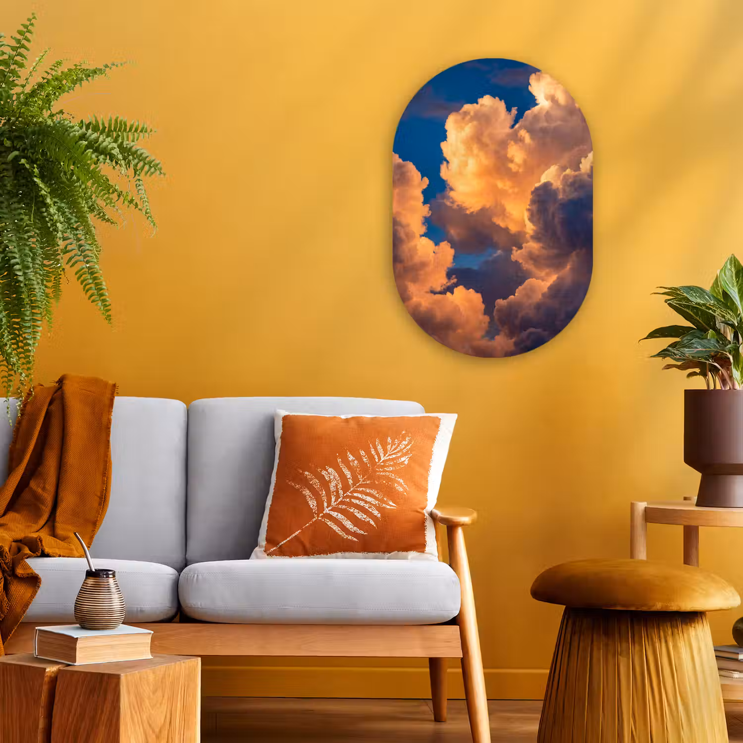 Wolken - Zonsondergang - Natuur - Oranje - Blauw Wandcirkel Ovaal Forex klein -sfeer4