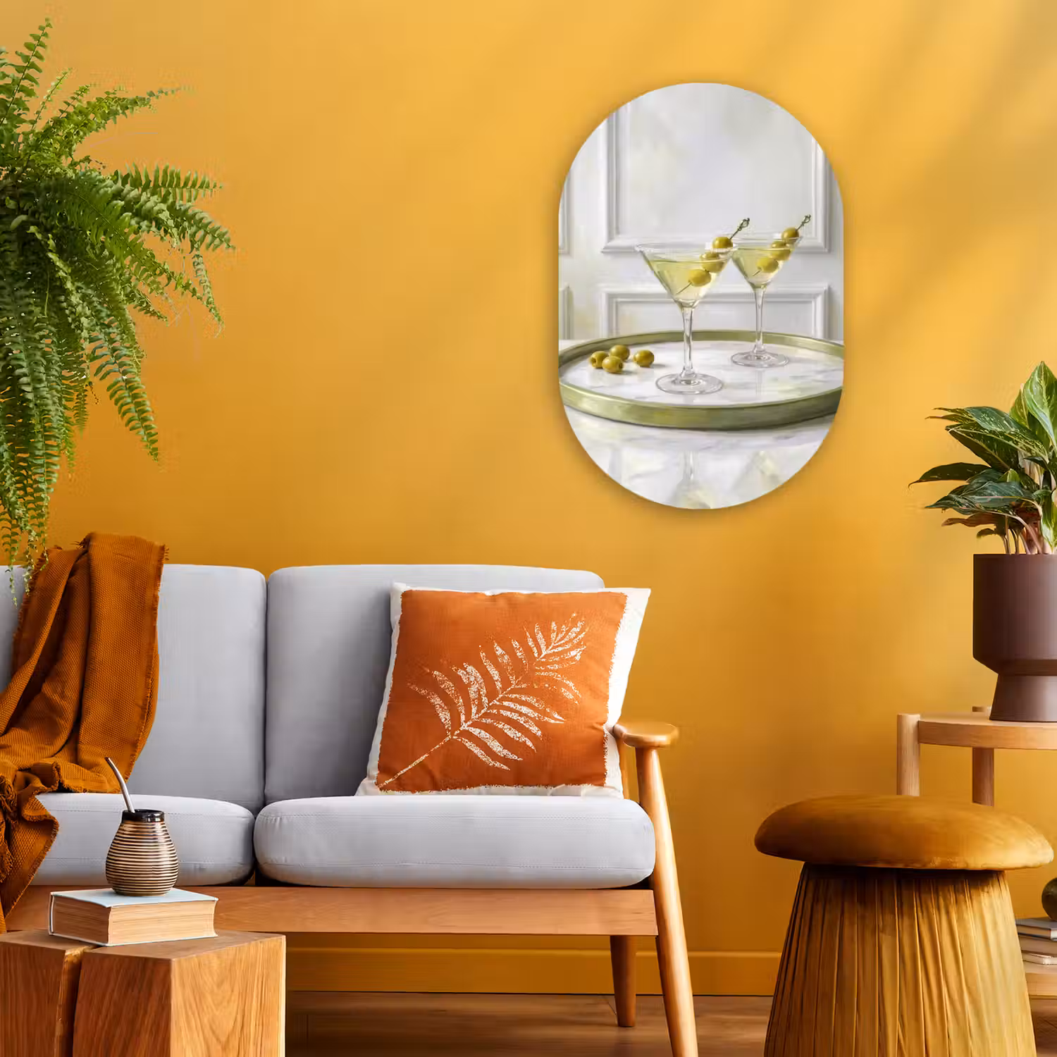 Drank - Martini - Olijven - Modern - Wit Wandcirkel Ovaal Forex klein -sfeer4