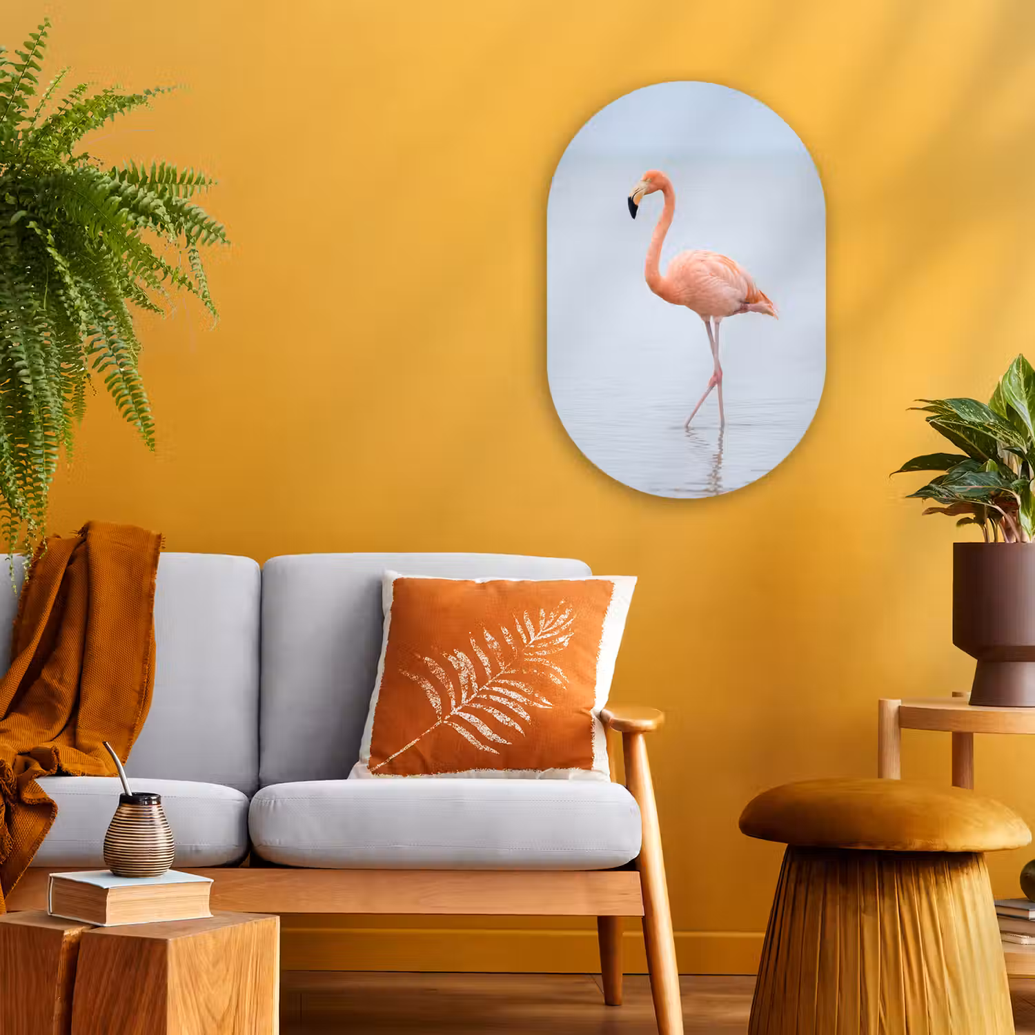Flamingo - Zee - Roze Wandcirkel Ovaal Forex klein -sfeer4