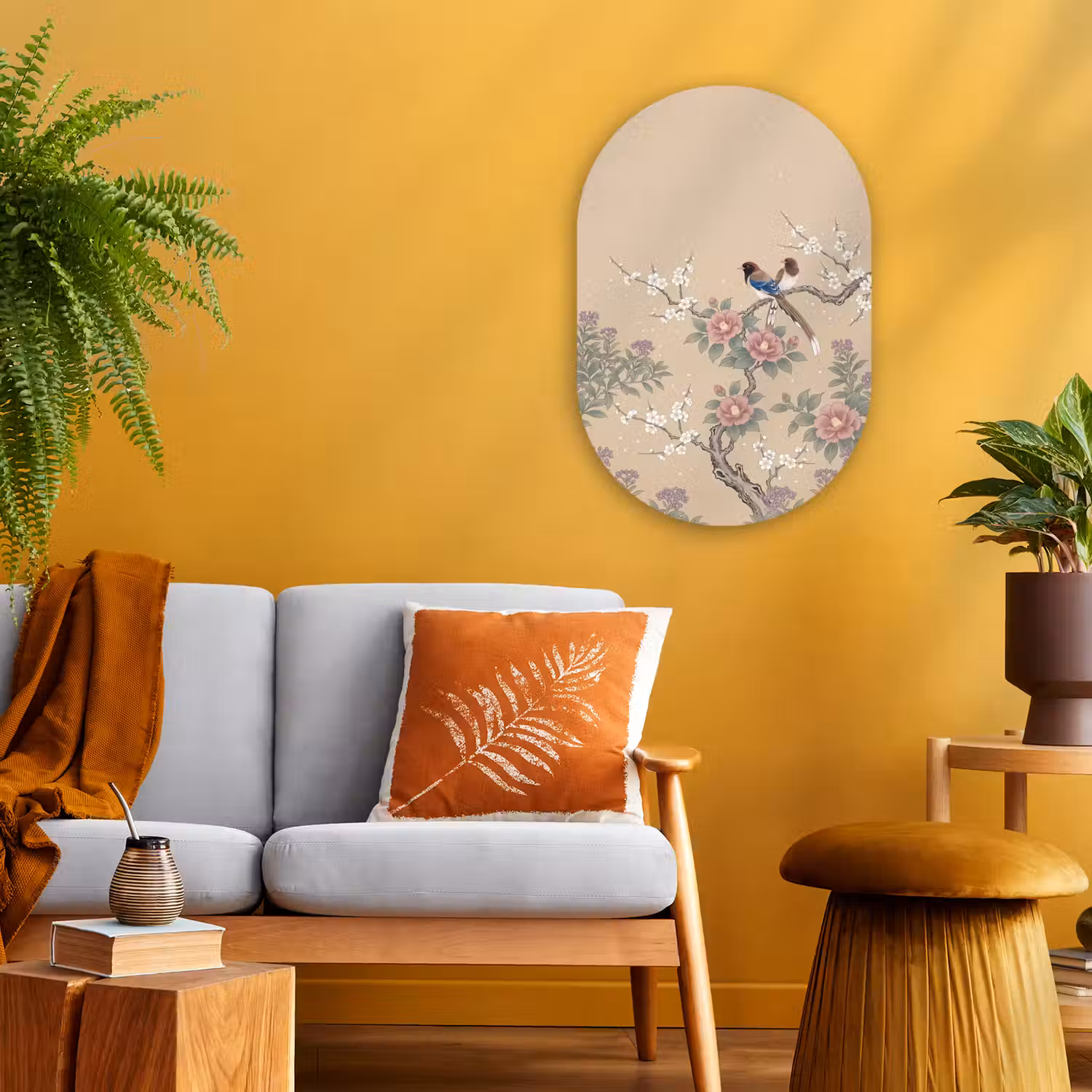 Bloemen - Vogels - Bloemen Wandcirkel Ovaal Forex klein -sfeer4