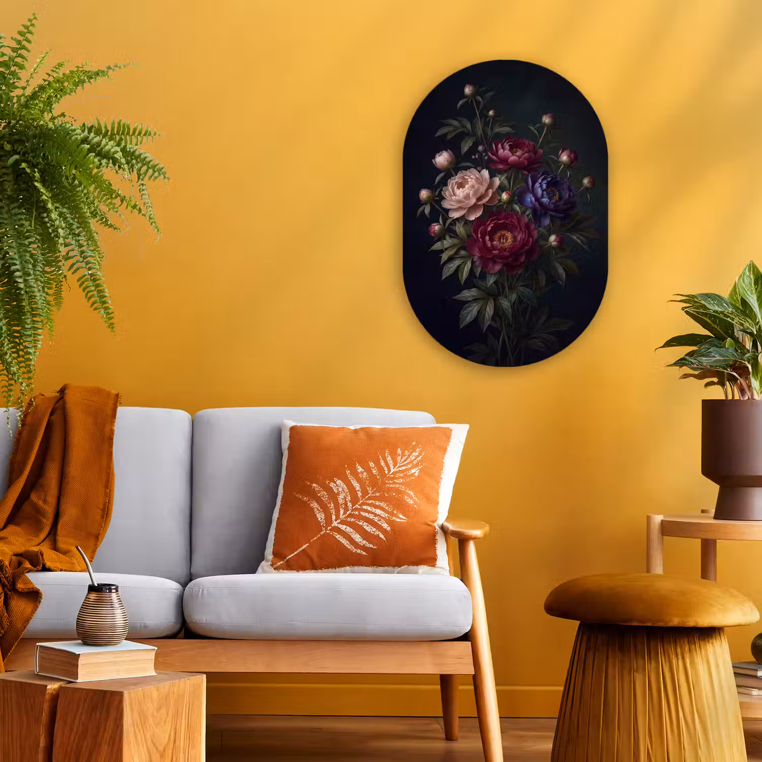 Bloemen - Boeket - Natuur - Modern - Donker Wandcirkel Ovaal Forex klein -sfeer4
