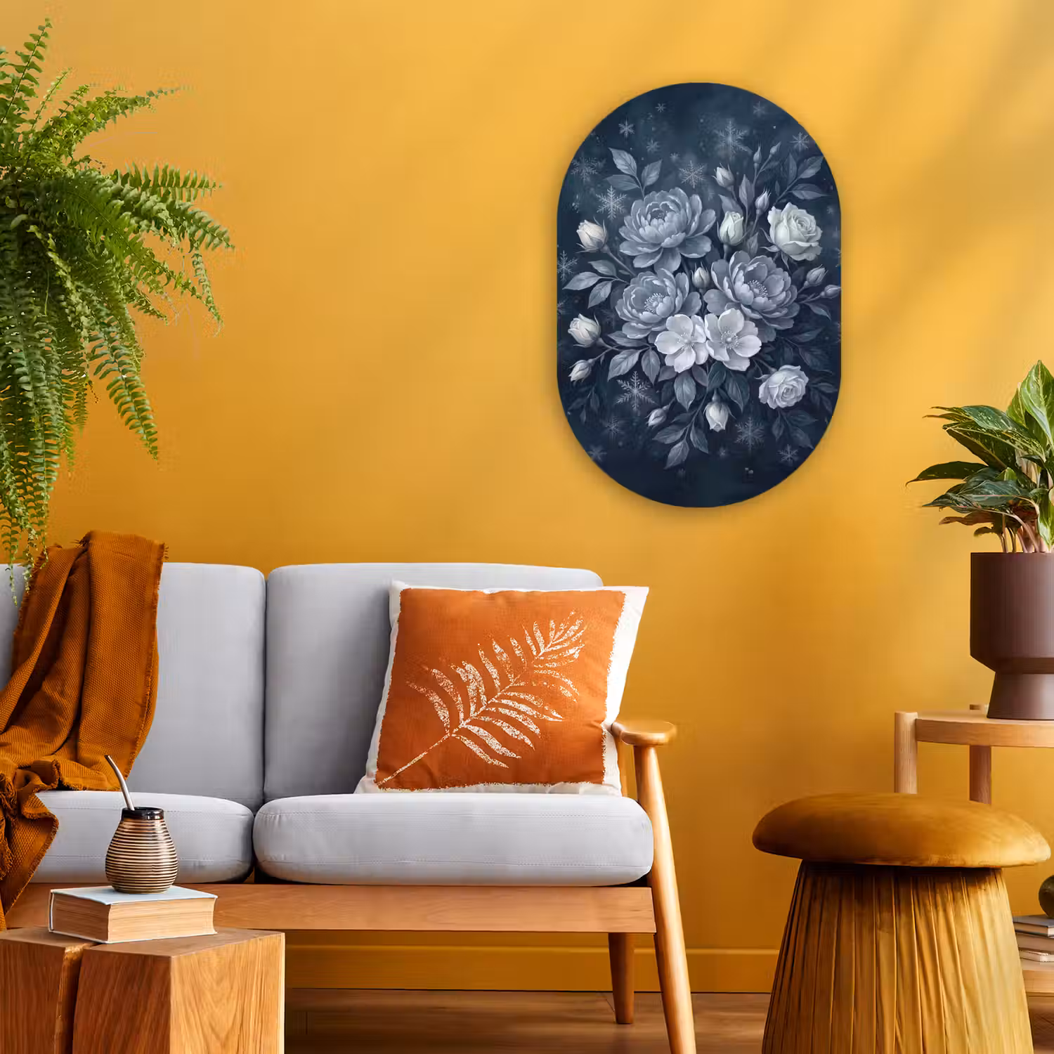 Bloemen - Boeket - Winter - Abstract - Blauw Wandcirkel Ovaal Forex klein -sfeer4