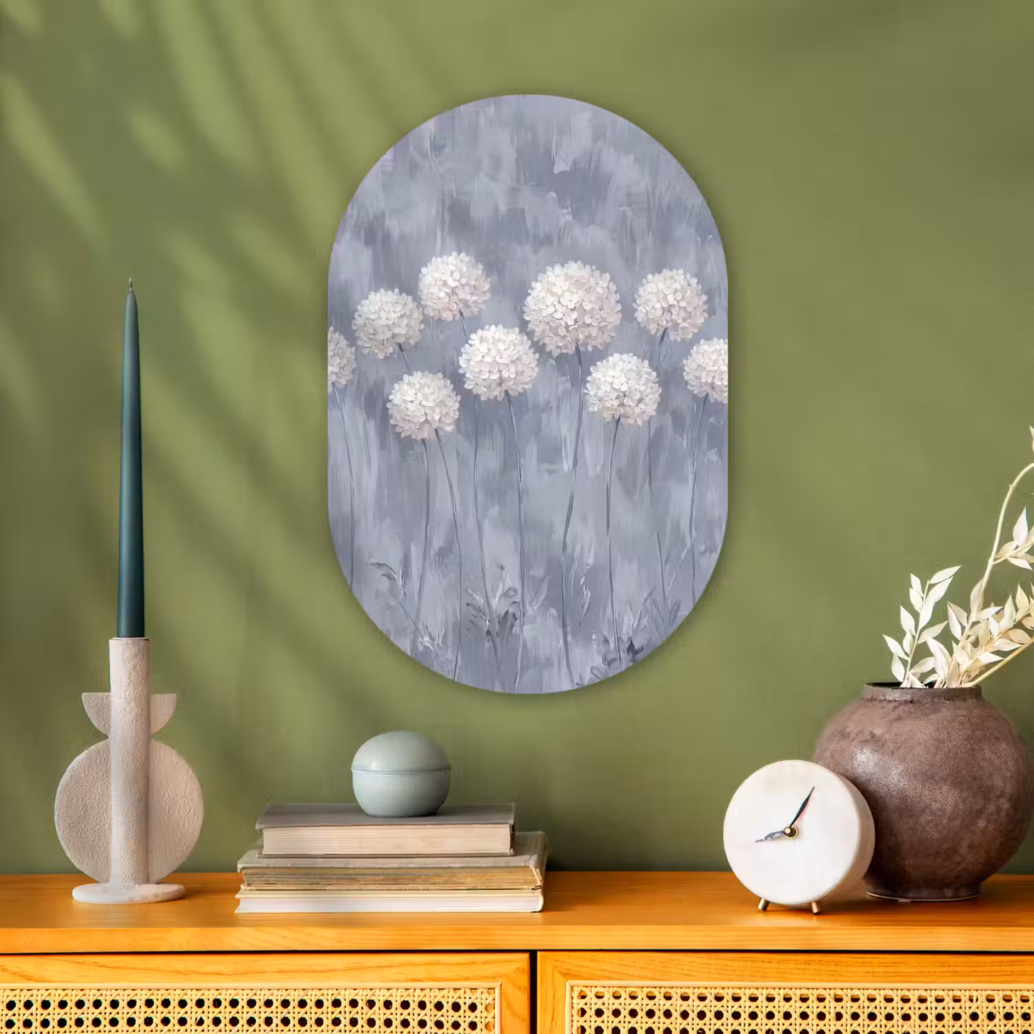 Bloemen - Illustratie - Blauw Wandcirkel Ovaal Forex klein -sfeer2